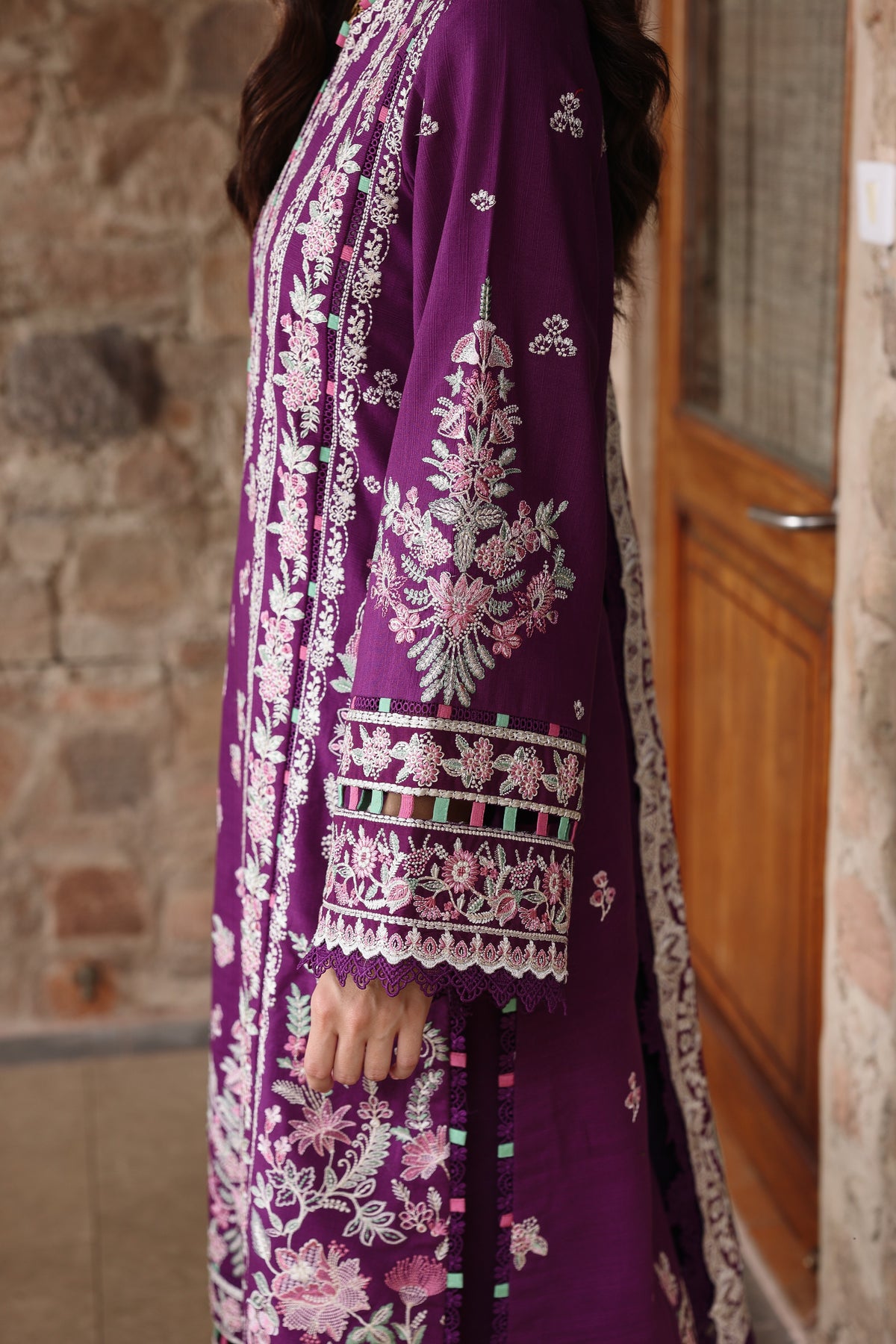 Aneelas Slub Khaddar Emb 3pc with Palachi Shawl [WLUX-26-03] [Dispatch Time 2.5 Months]