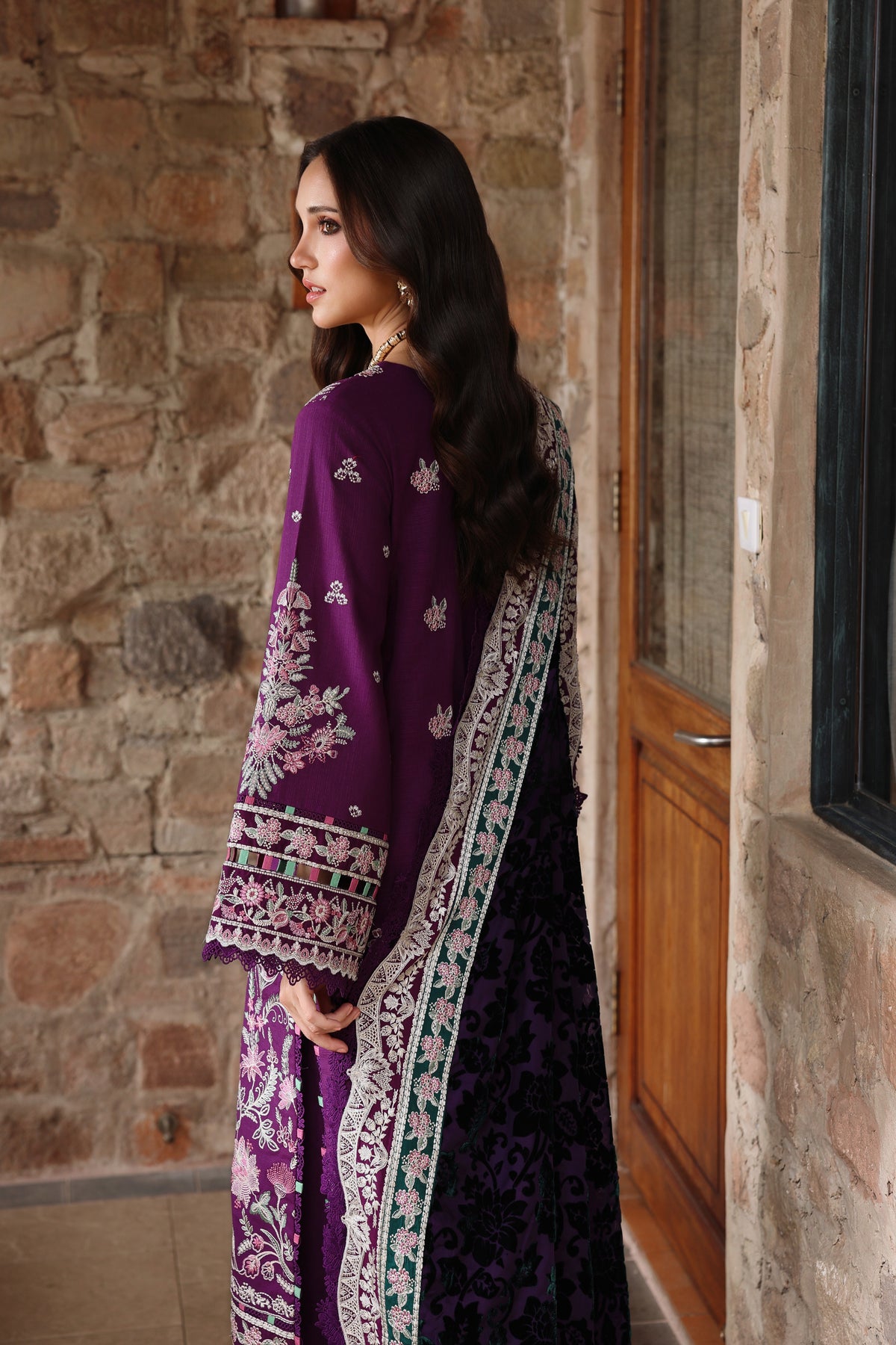 Aneelas Slub Khaddar Emb 3pc with Palachi Shawl [WLUX-26-03] [Dispatch Time 2.5 Months]