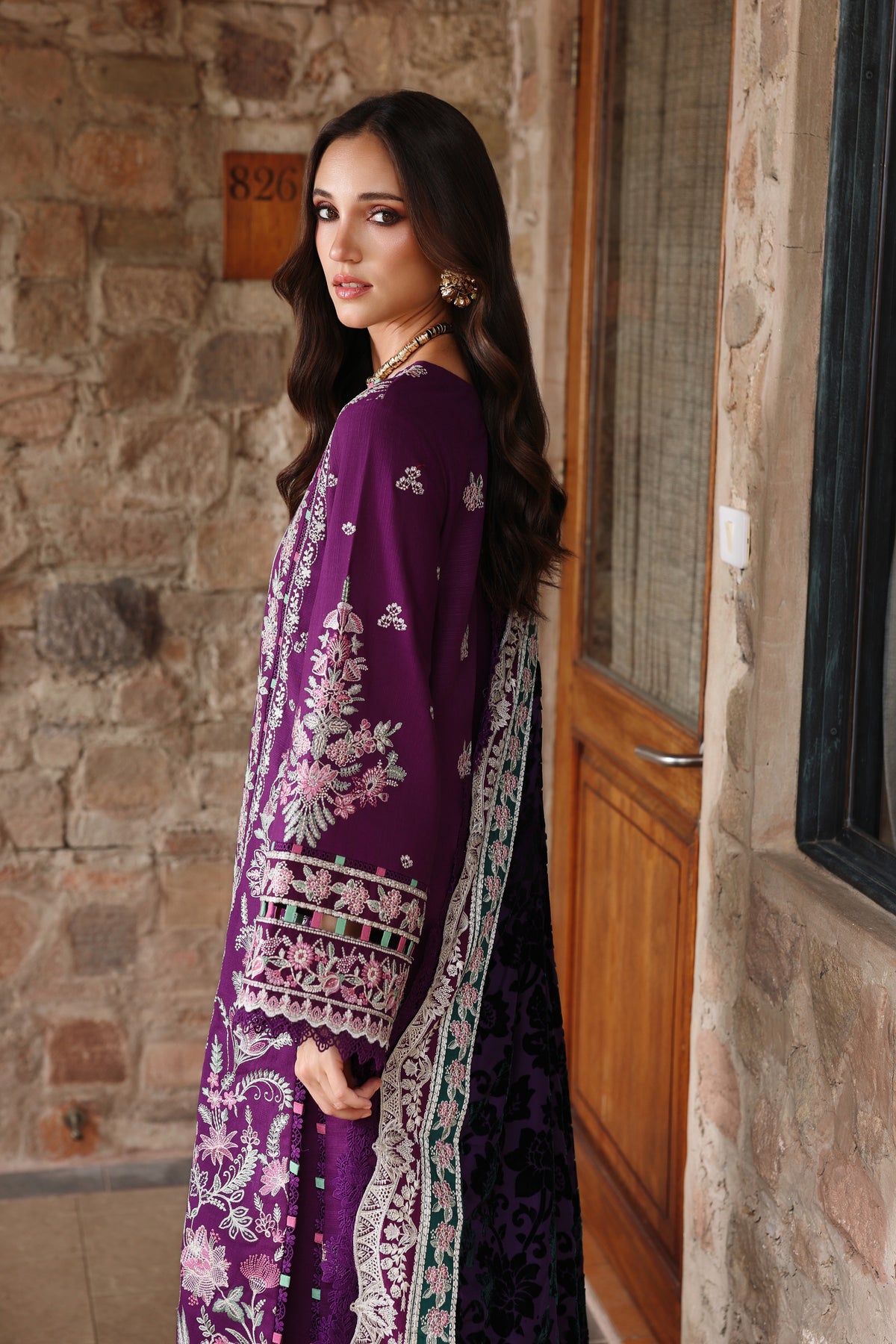Aneelas Slub Khaddar Emb 3pc with Palachi Shawl [WLUX-26-03] [Dispatch Time 2.5 Months]