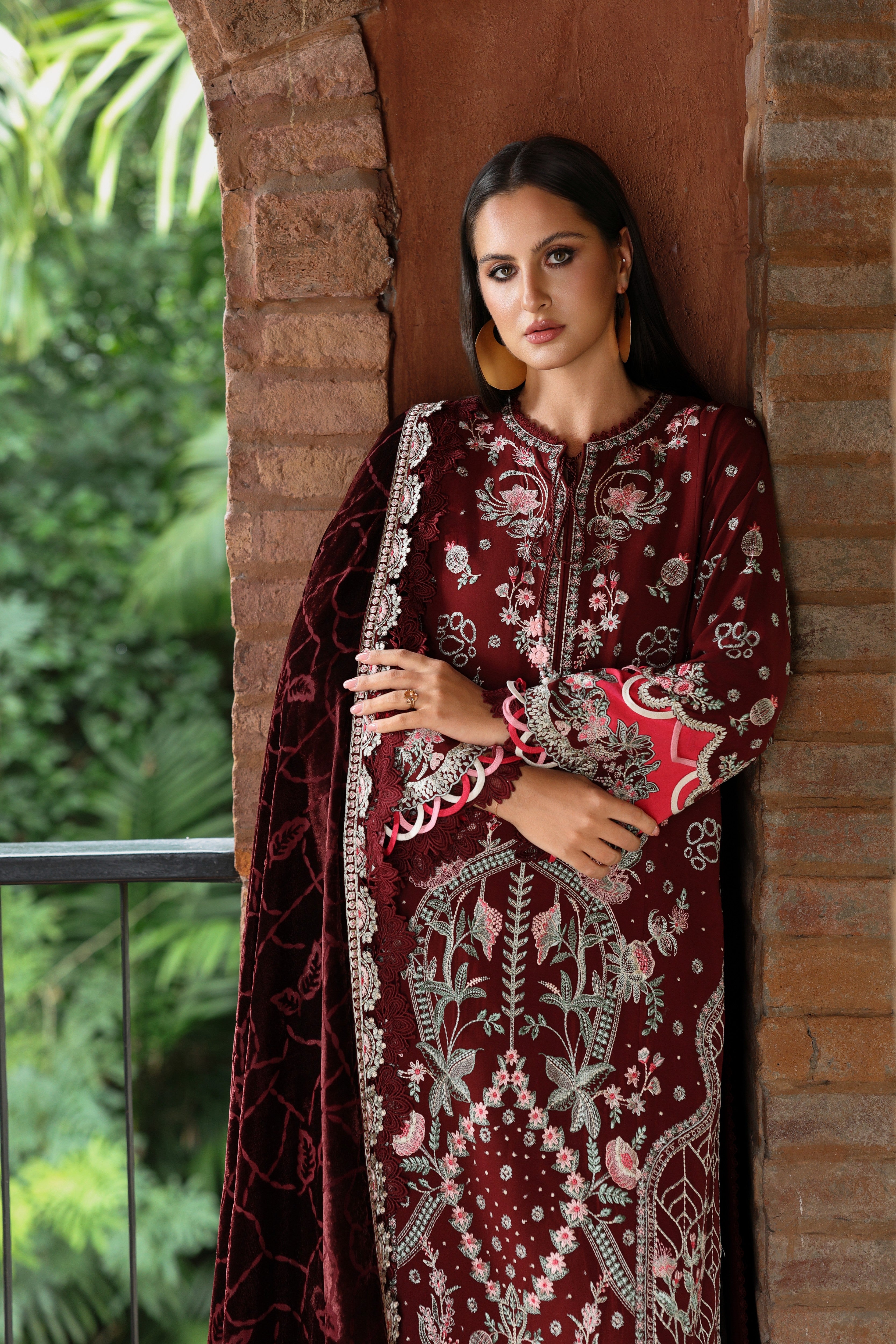 Rs 23500 Aneelas Stitched Luxury Twill Emb 3pc Palachi Shawl [WLUX-26-15] [Expected Dispatch Time 2 Months]