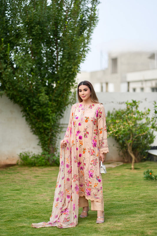 Rs 11500 Aneelas Stitched Lawn Emb Print Chiffon Duppata 3pc [PR-09] [Dispatch Time 2 Months]
