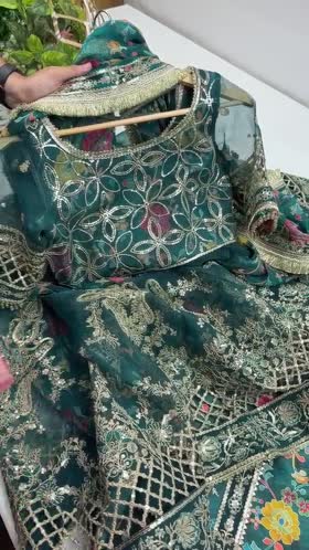 Rs 23500 Aneelas Stitched Emb Full Sleeved Organza Maxi 3pc Silk Bottom Chiffon Duppata [FC-22-B] [Dispatch Time 2 Months]