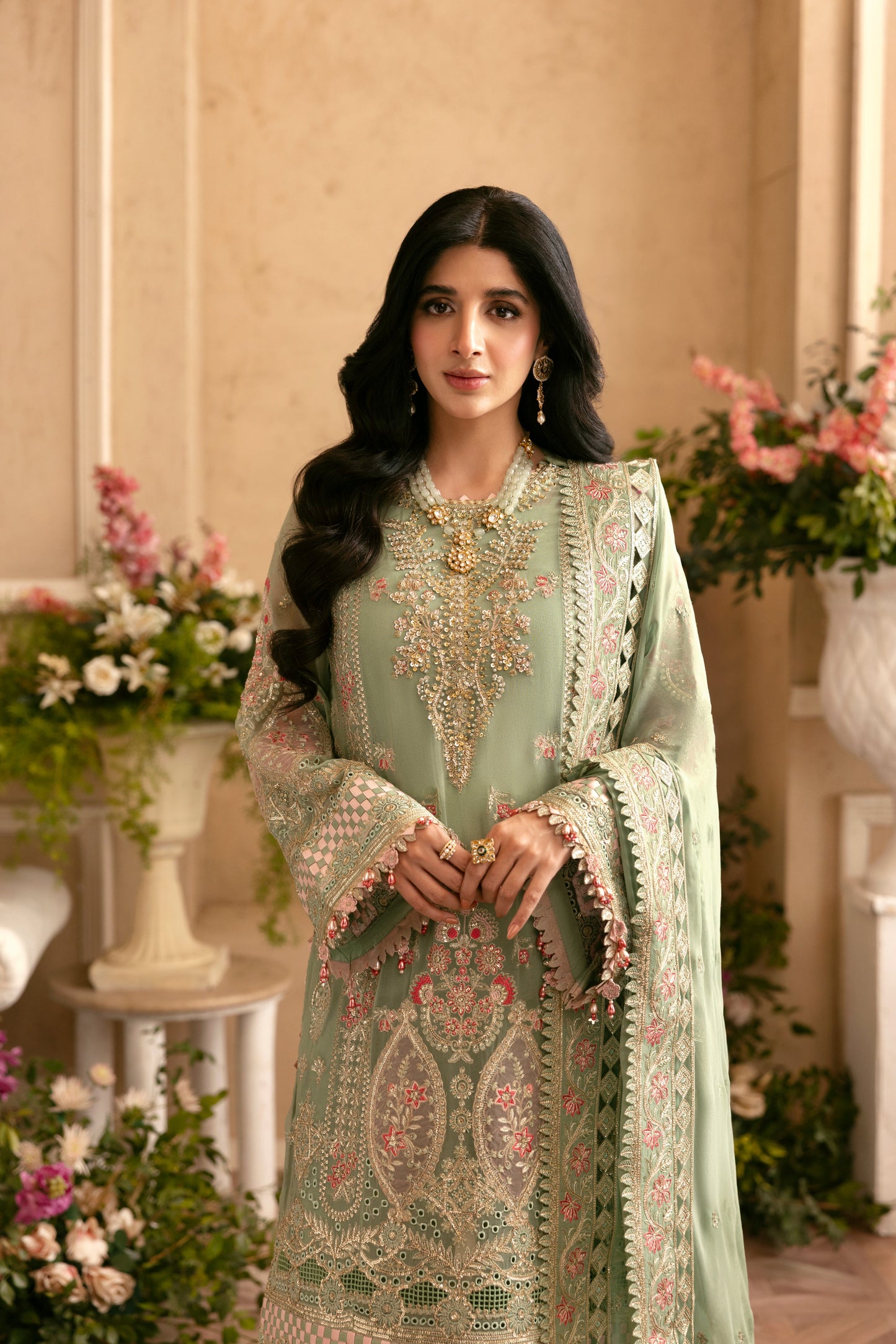 Rs 39500 Aneelas Stitched Chiffon Emb With Ada Work 3pc [MAWRA-04] [Dispatch Time 2 Month]