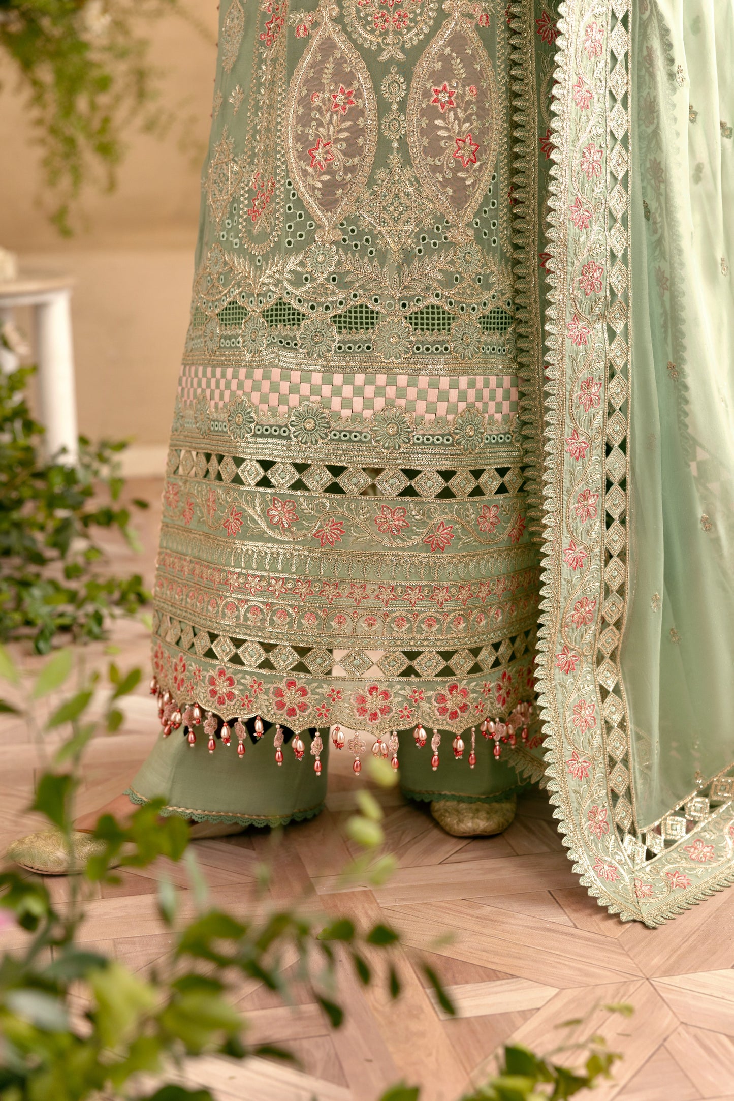 Rs 39500 Aneelas Stitched Chiffon Emb With Ada Work 3pc [MAWRA-04] [Dispatch Time 2 Month]