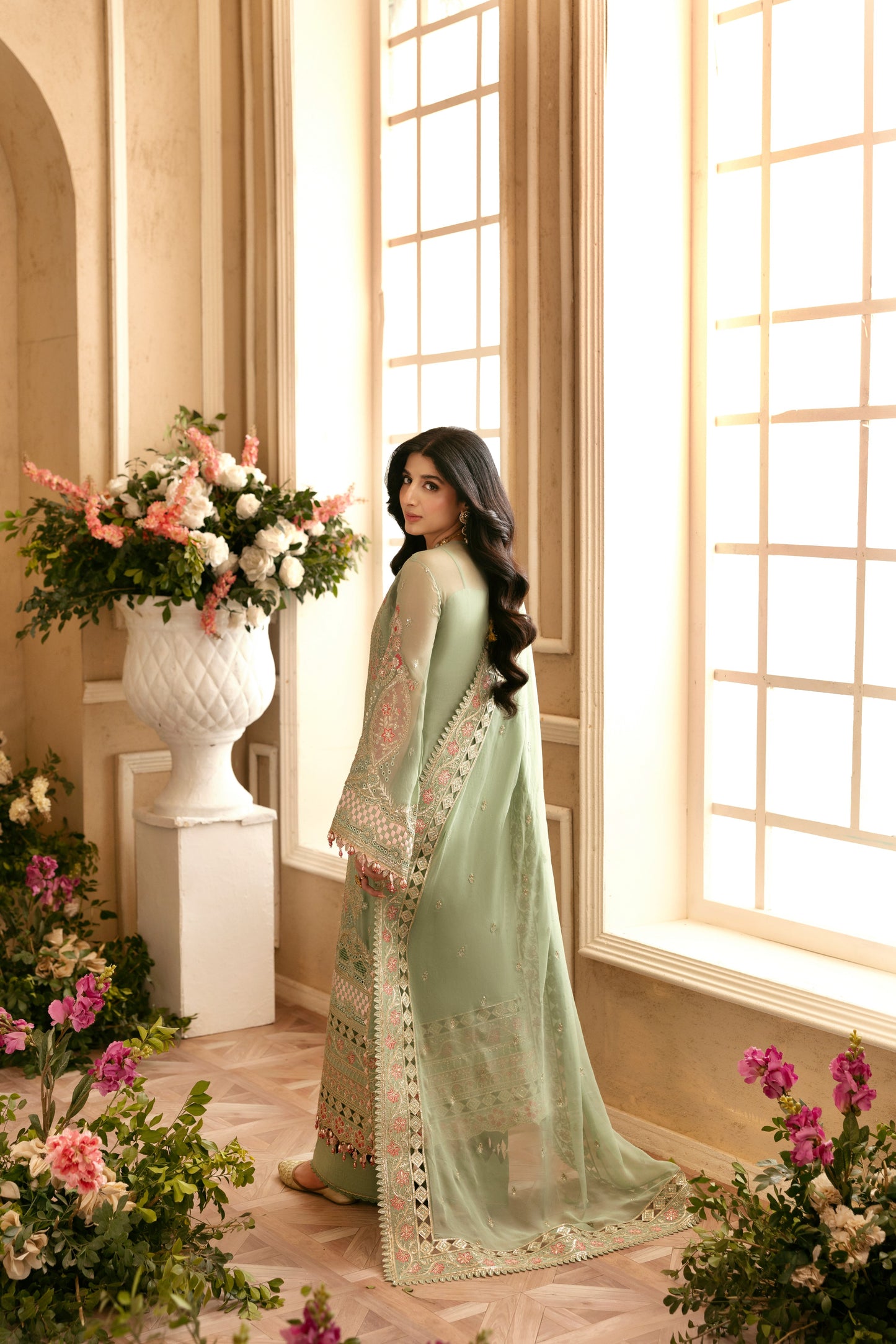 Rs 39500 Aneelas Stitched Chiffon Emb With Ada Work 3pc [MAWRA-04] [Dispatch Time 2 Month]