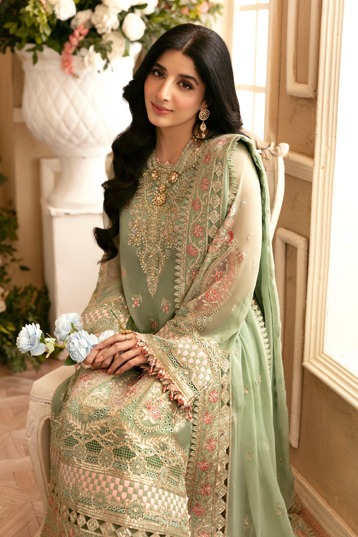 Rs 39500 Aneelas Stitched Chiffon Emb With Ada Work 3pc [MAWRA-04] [Dispatch Time 2 Month]