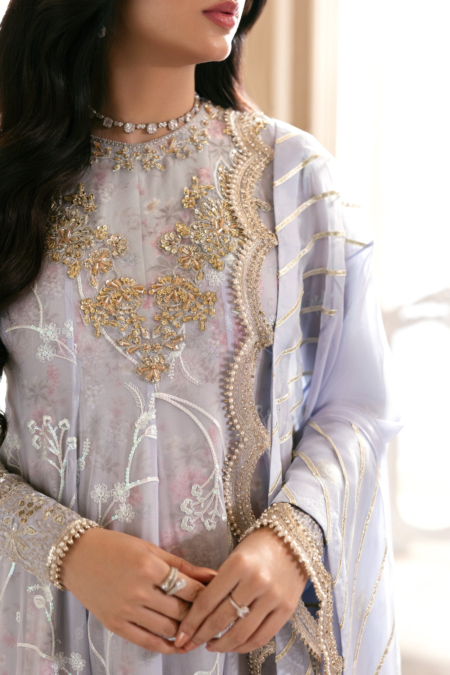 Rs 31000 Aneelas Stitched Chiffon Ada Work Emb 3pc Maxi [MAWRA-07] [Dispatch Time 3 Months]