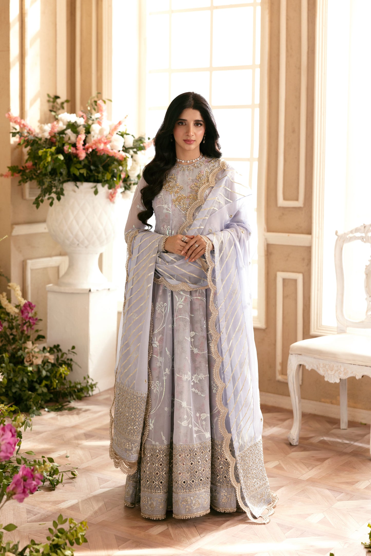 Rs 31000 Aneelas Stitched Chiffon Ada Work Emb 3pc Maxi [MAWRA-07] [Dispatch Time 3 Months]