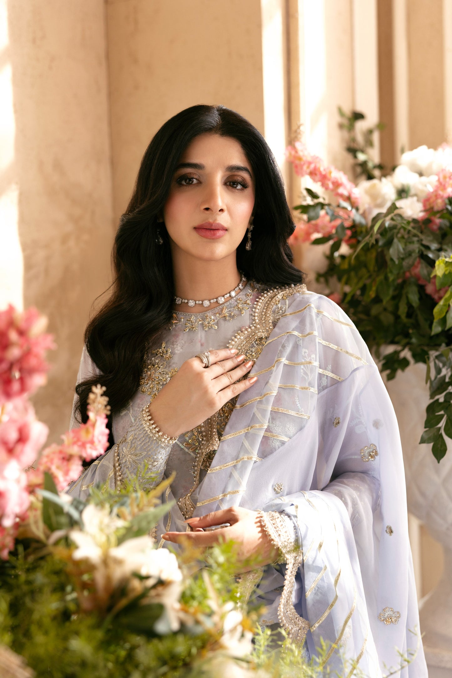 Rs 31000 Aneelas Stitched Chiffon Ada Work Emb 3pc Maxi [MAWRA-07] [Dispatch Time 3 Months]