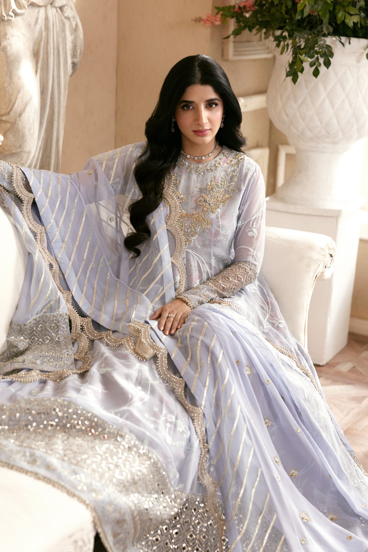 Rs 31000 Aneelas Stitched Chiffon Ada Work Emb 3pc Maxi [MAWRA-07] [Dispatch Time 3 Months]