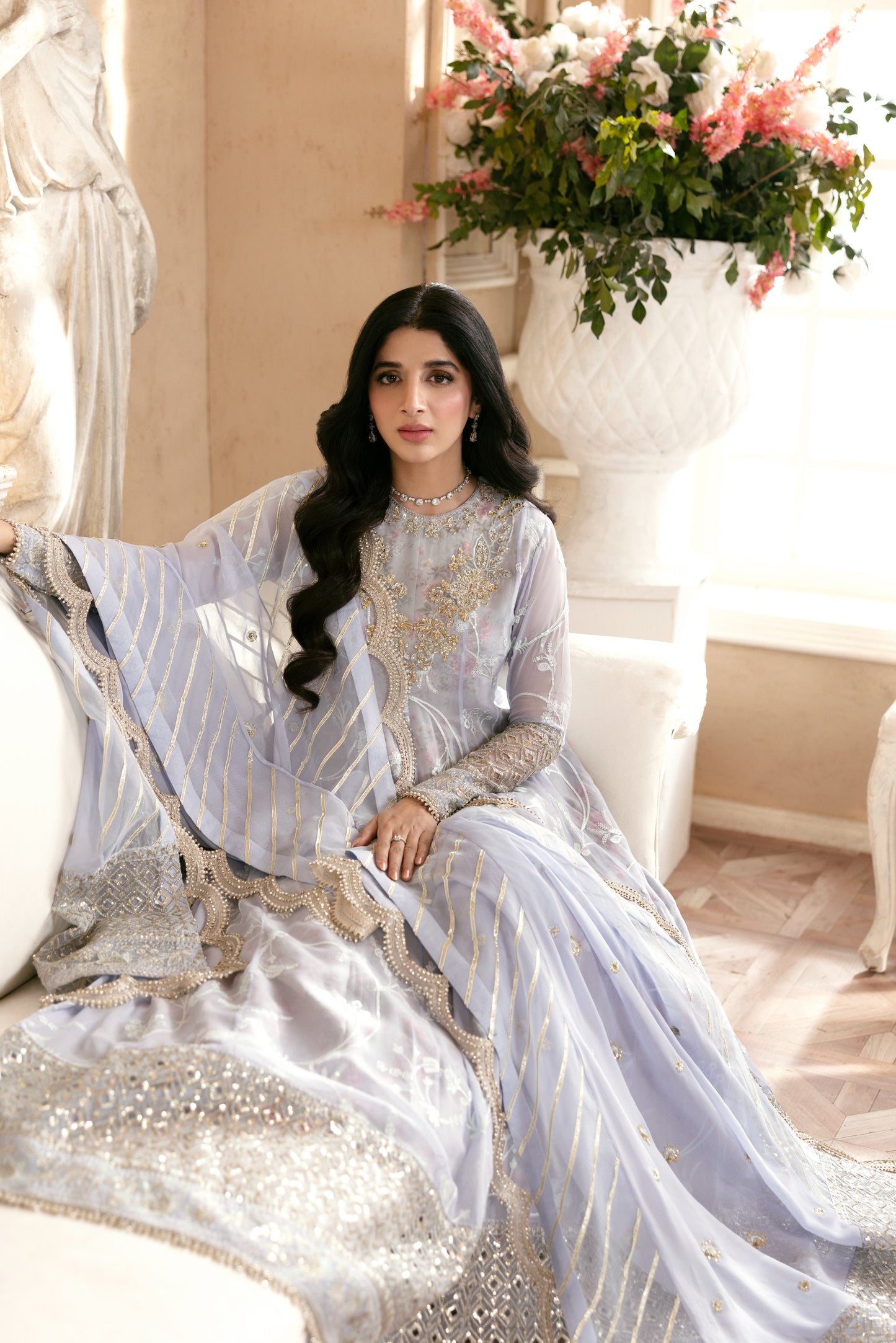 Rs 31000 Aneelas Stitched Chiffon Ada Work Emb 3pc Maxi [MAWRA-07] [Dispatch Time 3 Months]