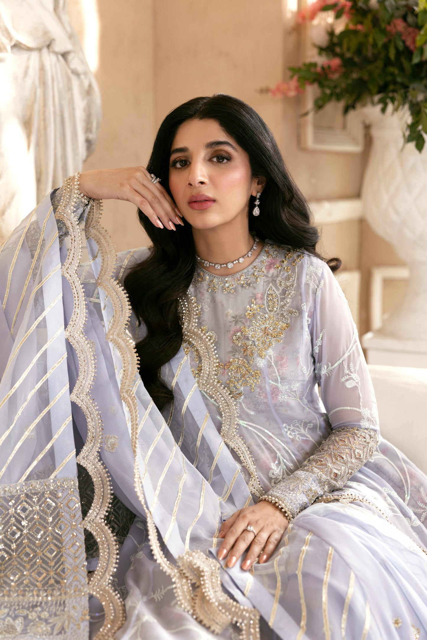 Rs 31000 Aneelas Stitched Chiffon Ada Work Emb 3pc Maxi [MAWRA-07] [Dispatch Time 3 Months]