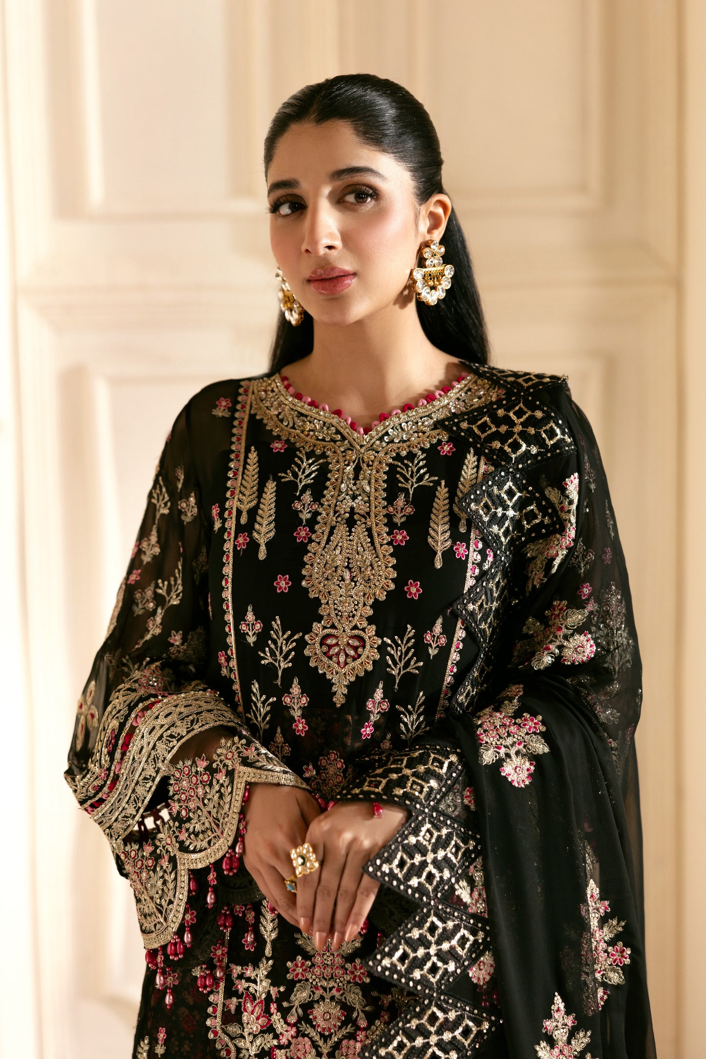 Rs 38000 Aneelas Stitched Chiffon Emb With Ada Work 3pc [LUX-CH-05] [Dispatch Time 2 Months]