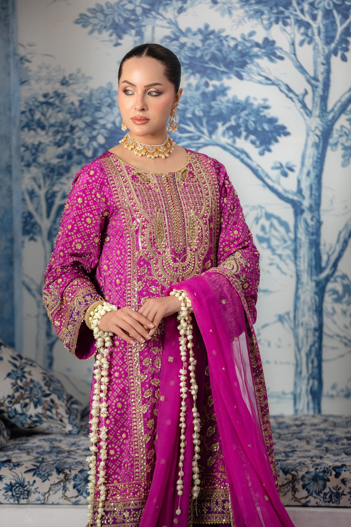 Aneelas Wedding Raw Silk Ada Work 3pc Chiffon Duppata [BR-37] [Dispatch Time 2.5 Months]