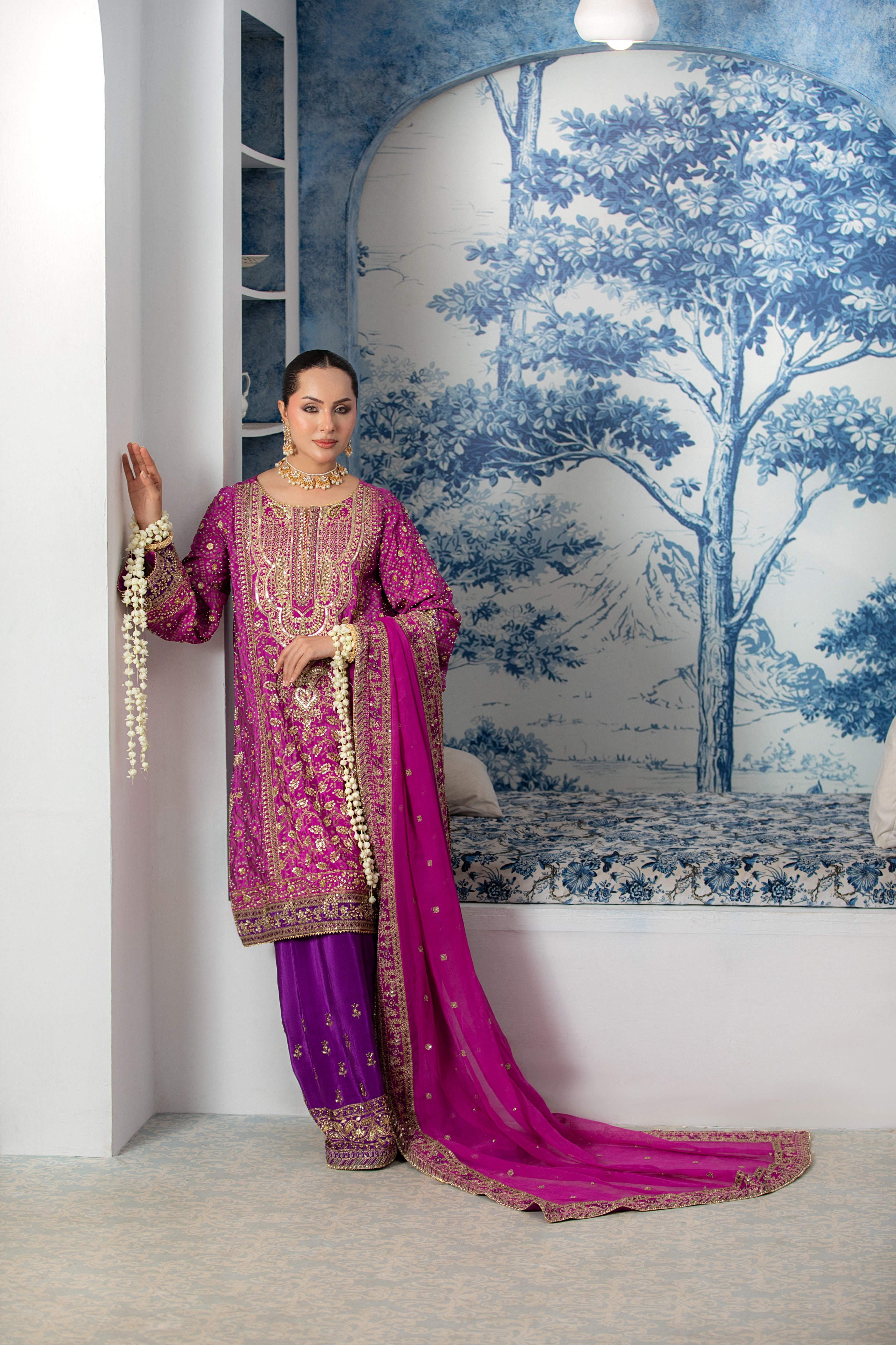 Rs 33000 Aneelas Stitched Wedding Raw Silk Ada Work 3pc Chiffon Duppata [BR-37] [Dispatch Time 2.5 Months]