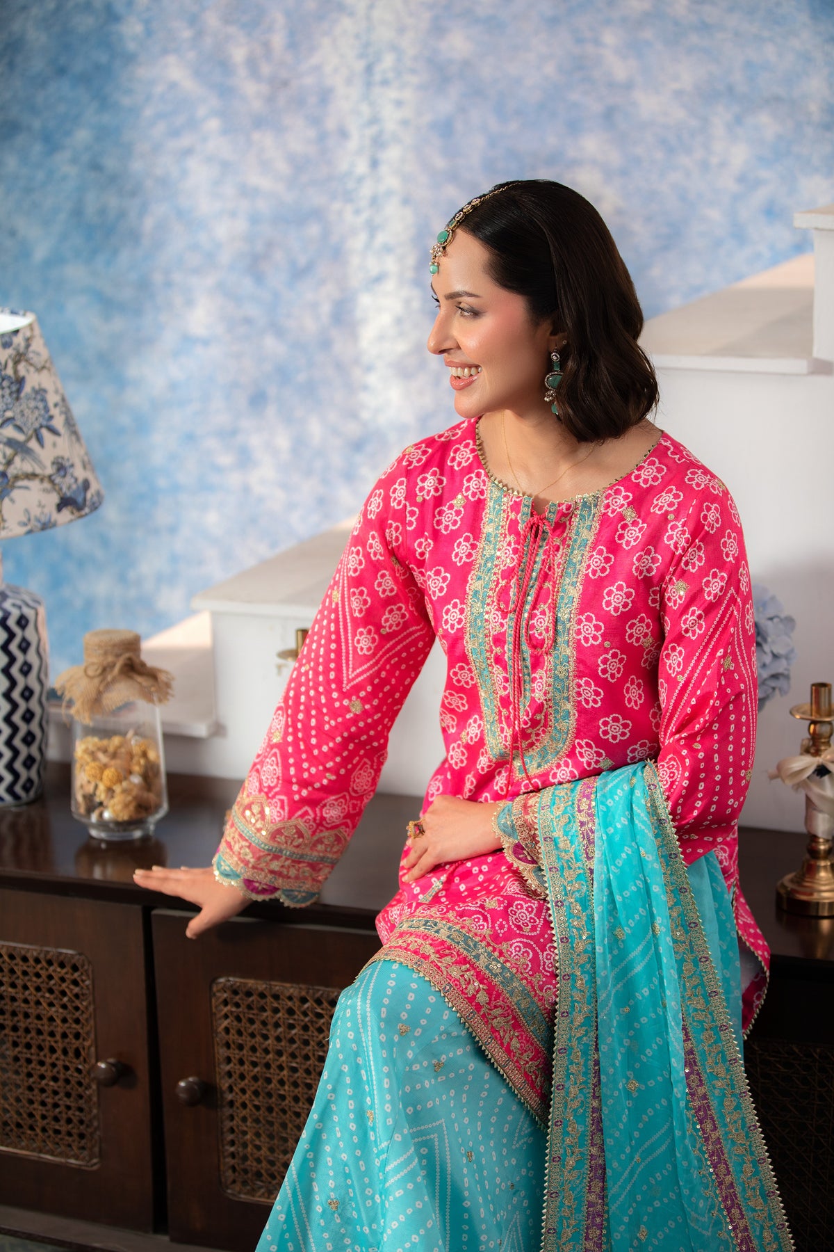 Aneelas Semi Formal Raw Silk 3pc Chiffon Duppata With Sharara [FC-34-A] [Dispatch Time 2 Months]