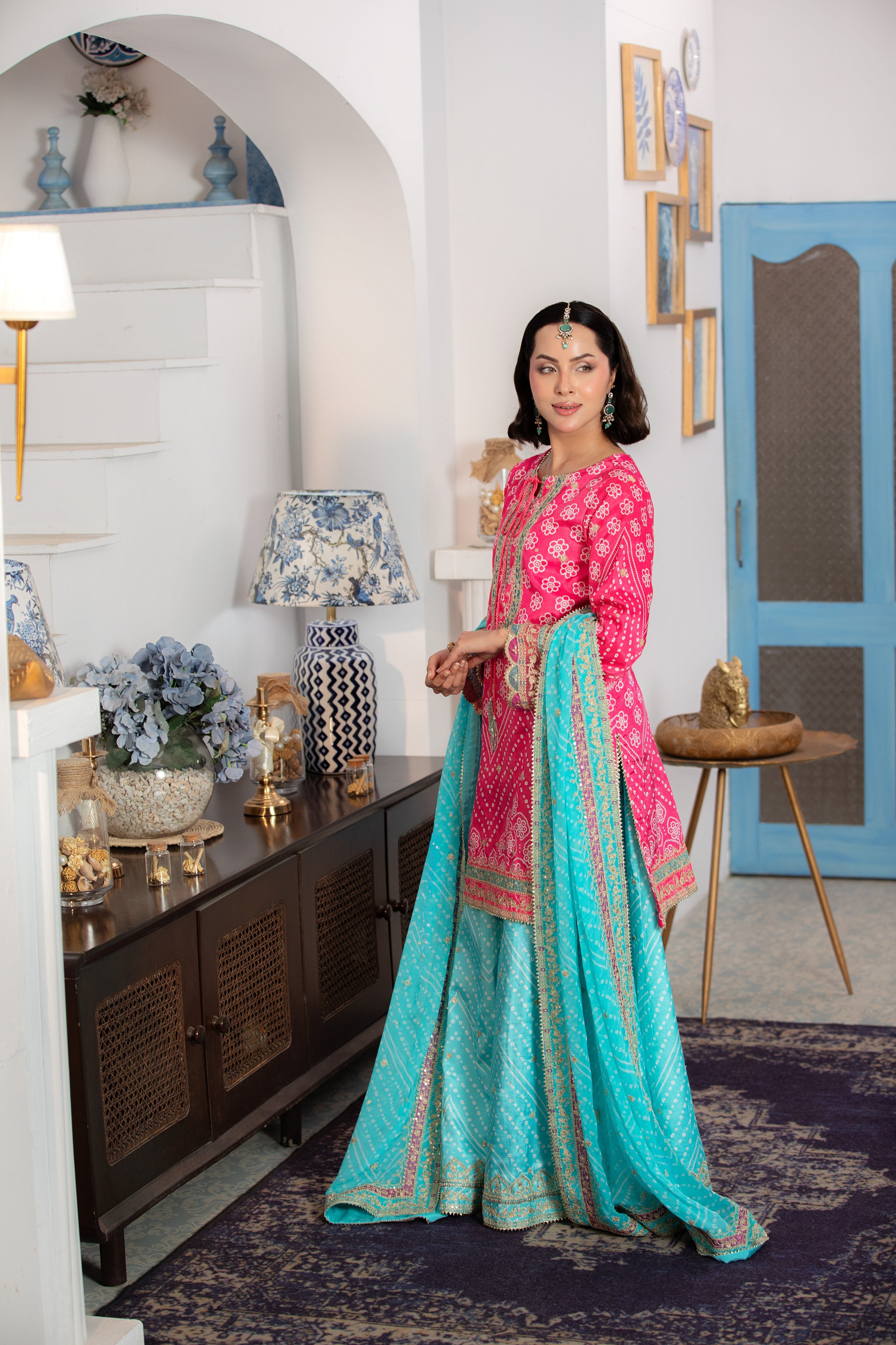 Rs 18500 Aneelas Stitched Semi Formal Raw Silk 3pc Chiffon Duppata With Sharara [FC-34-A] [Dispatch Time 2 Months]