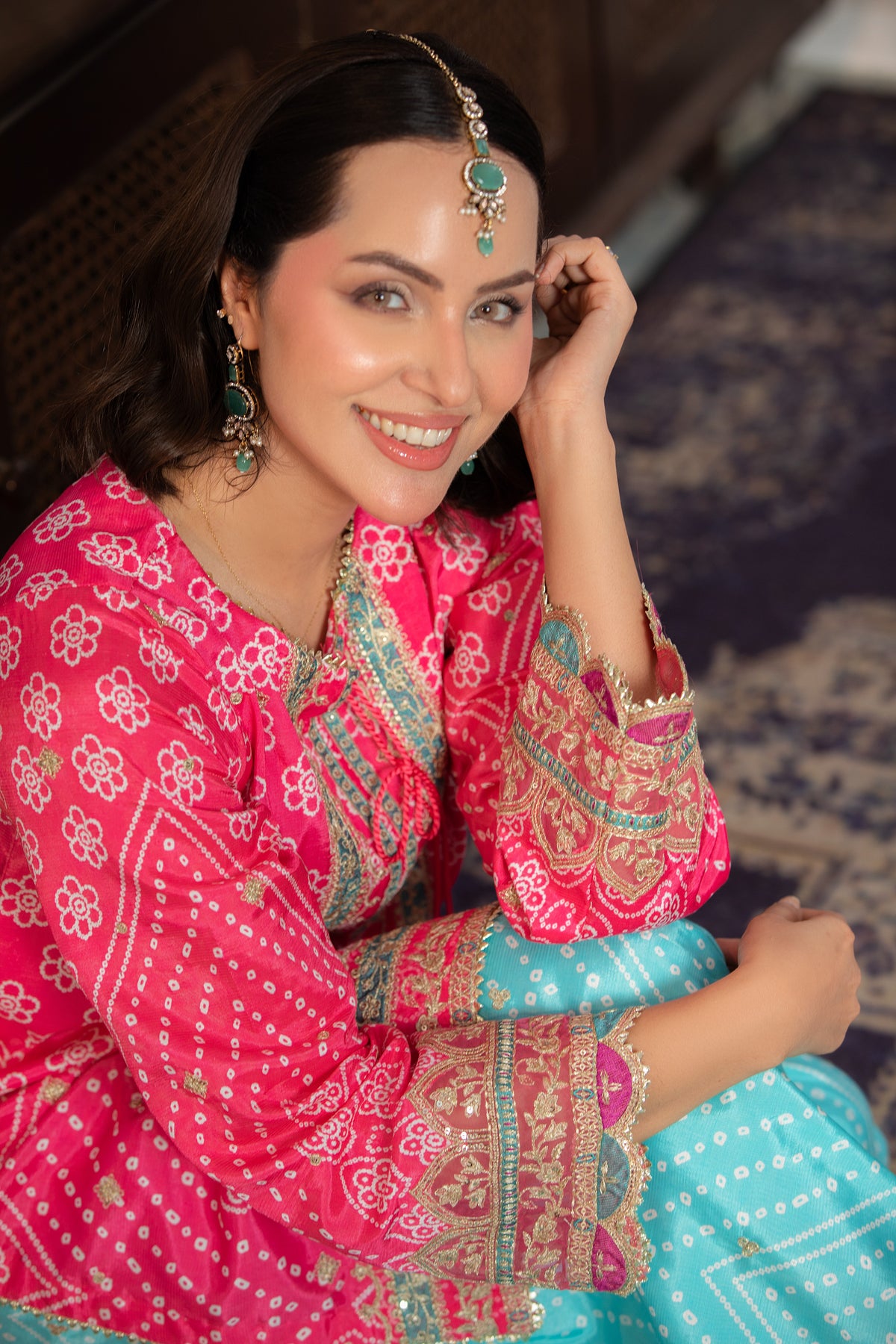Aneelas Semi Formal Raw Silk 3pc Chiffon Duppata With Sharara [FC-34-A] [Dispatch Time 2 Months]
