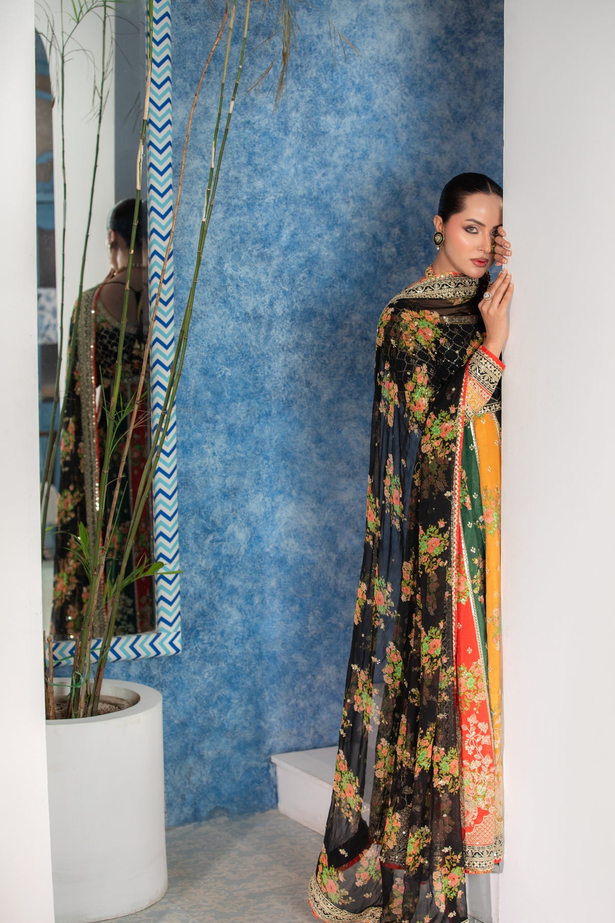 Aneelas Semi Formal Raw Silk Print Emb Maxi 3pc Emb Chiffon Duppata [FC-29] [Dispatch Time 2 Months]