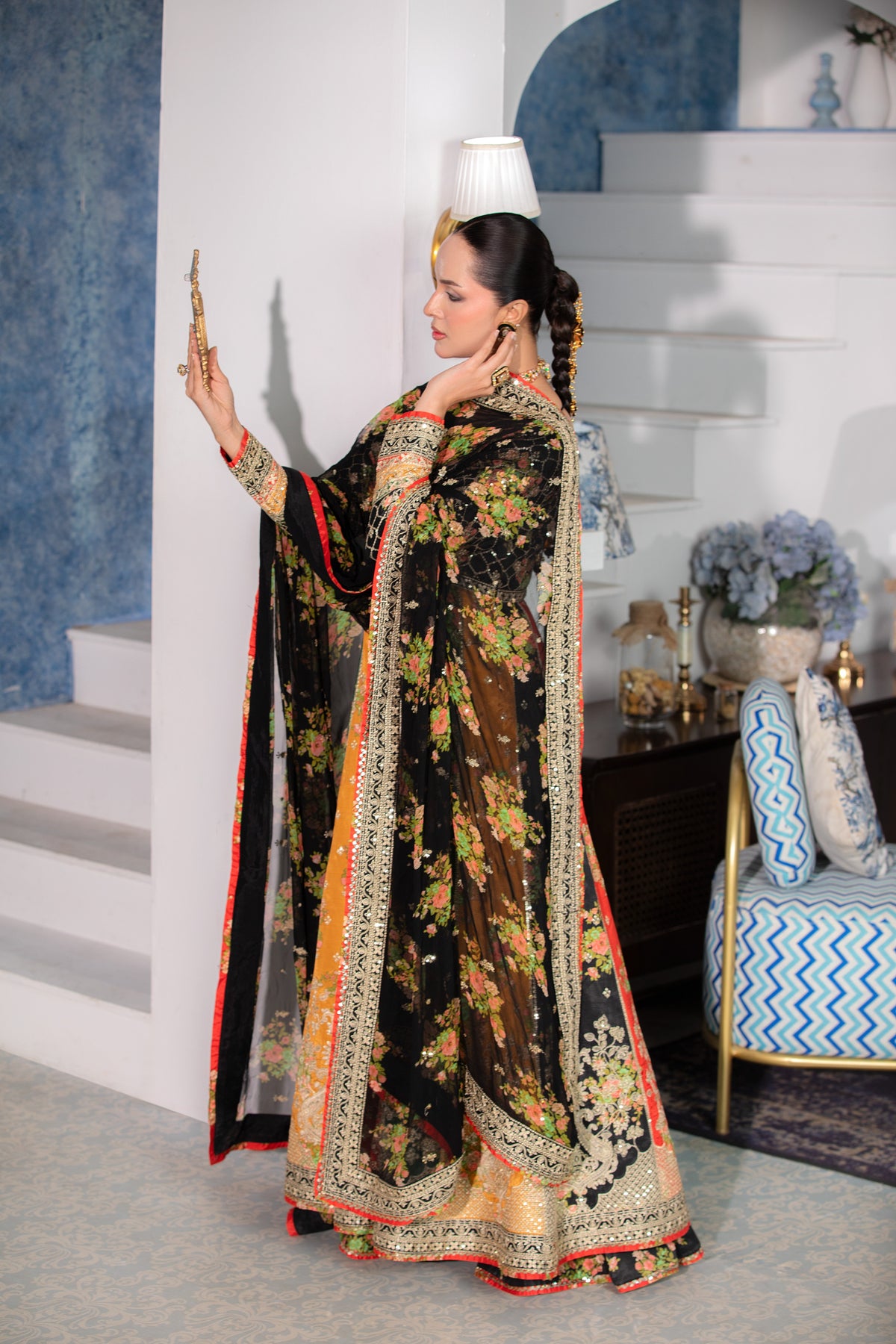 Aneelas Semi Formal Raw Silk Print Emb Maxi 3pc Emb Chiffon Duppata [FC-29] [Dispatch Time 2 Months]