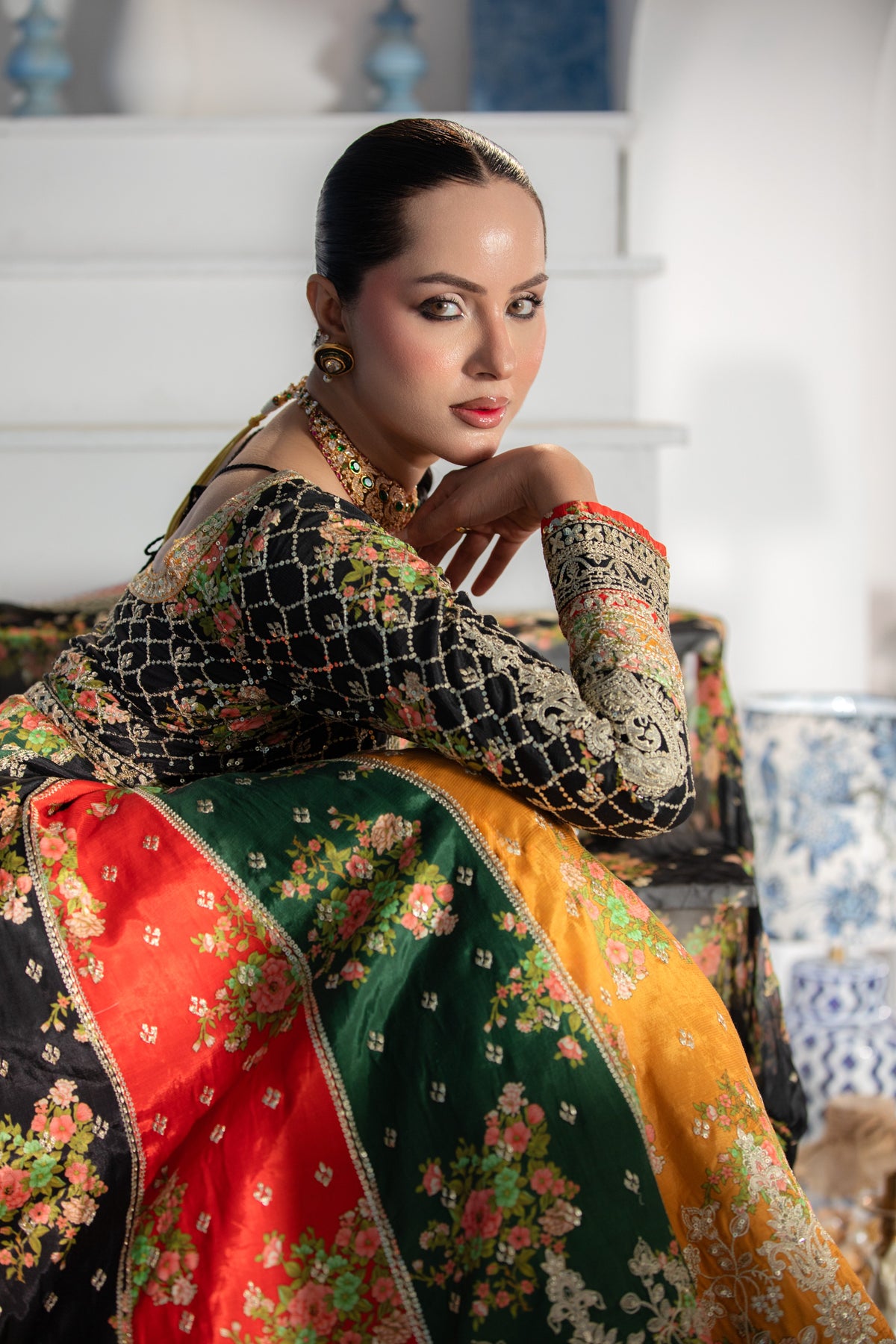 Aneelas Semi Formal Raw Silk Print Emb Maxi 3pc Emb Chiffon Duppata [FC-29] [Dispatch Time 2 Months]