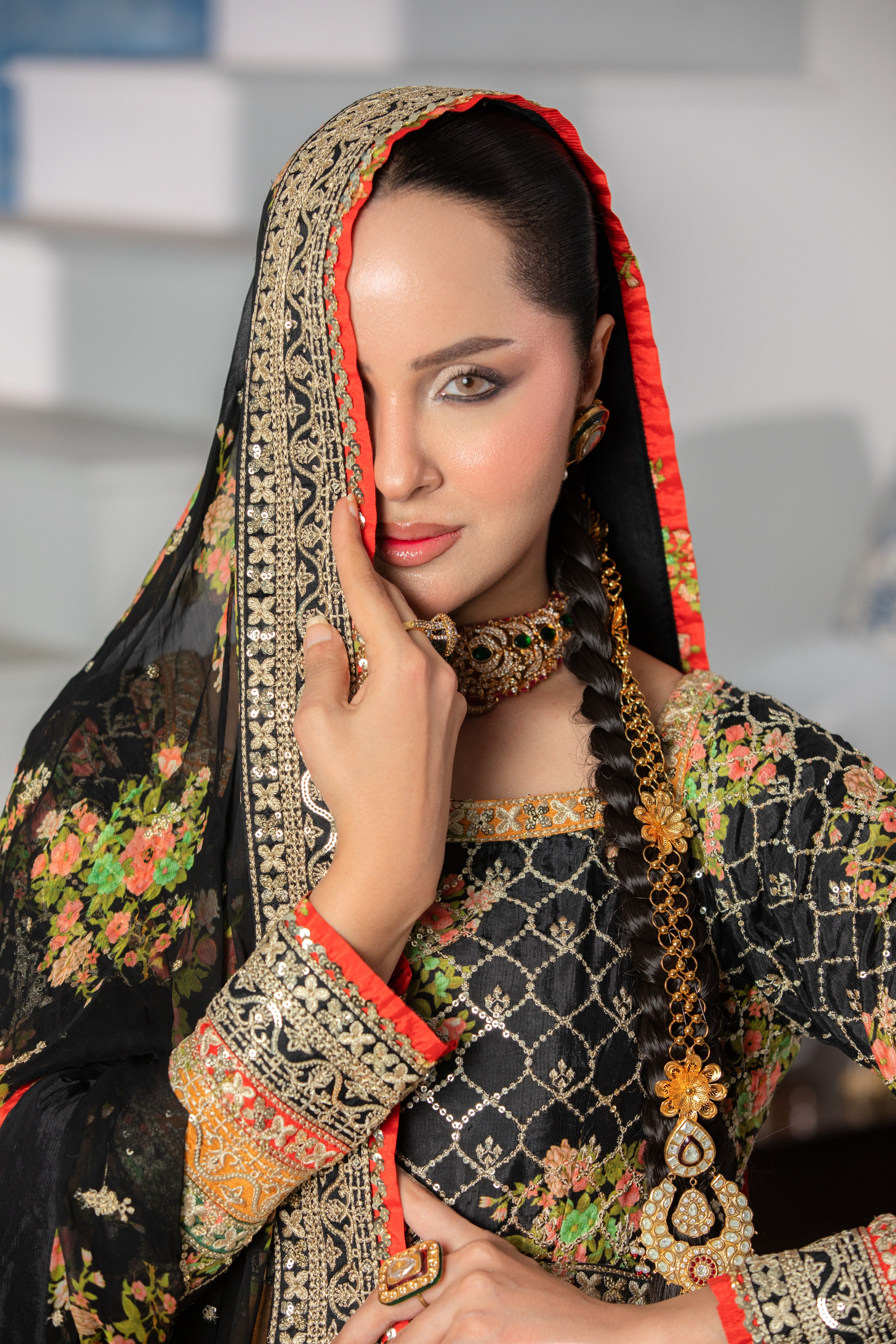 Rs 27500 Aneelas Stitched Semi Formal Raw Silk Print Emb Maxi 3pc Emb Chiffon Duppata [FC-29] [Dispatch Time 2 Months]