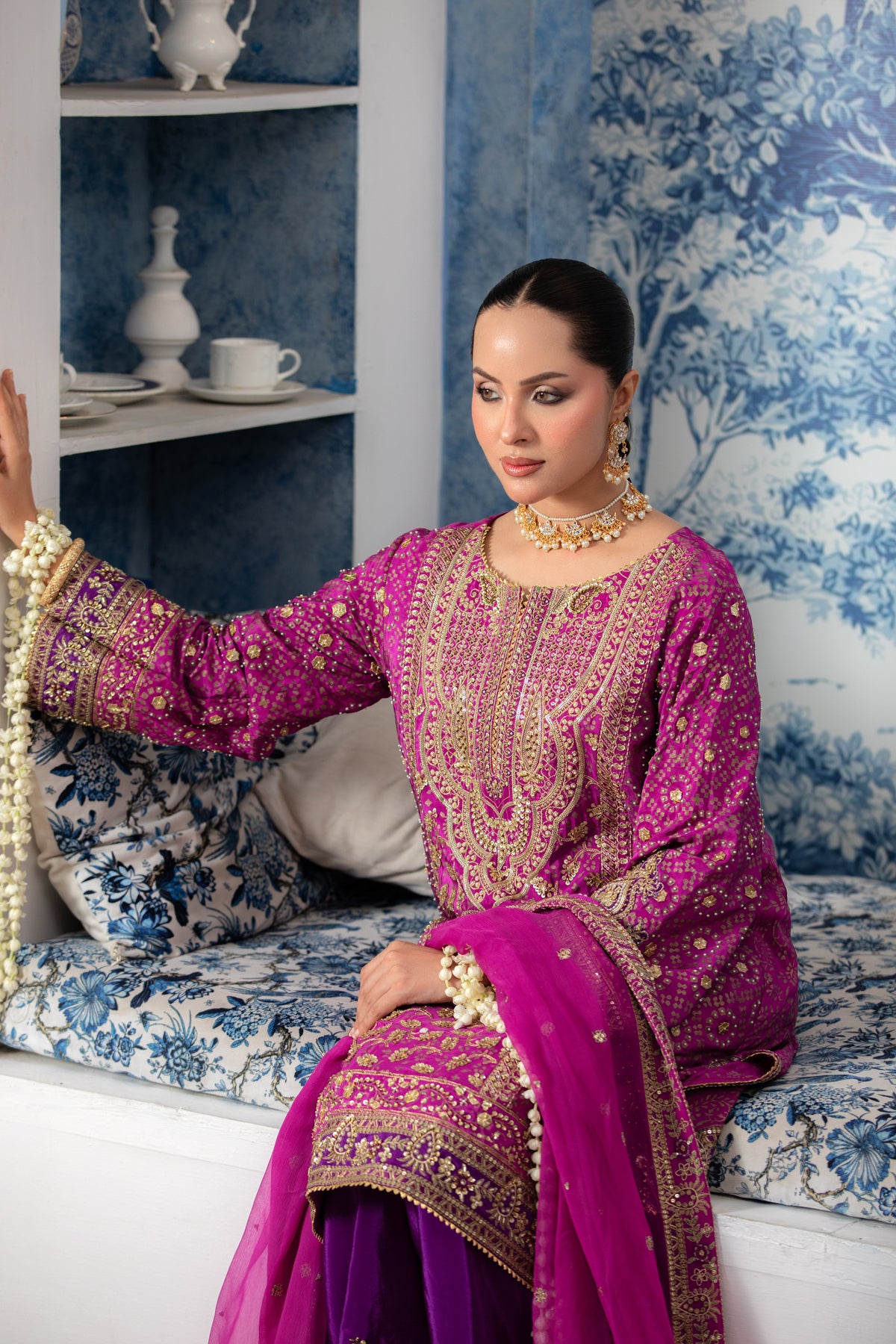 Aneelas Wedding Raw Silk Ada Work 3pc Chiffon Duppata [BR-37] [Dispatch Time 2.5 Months]