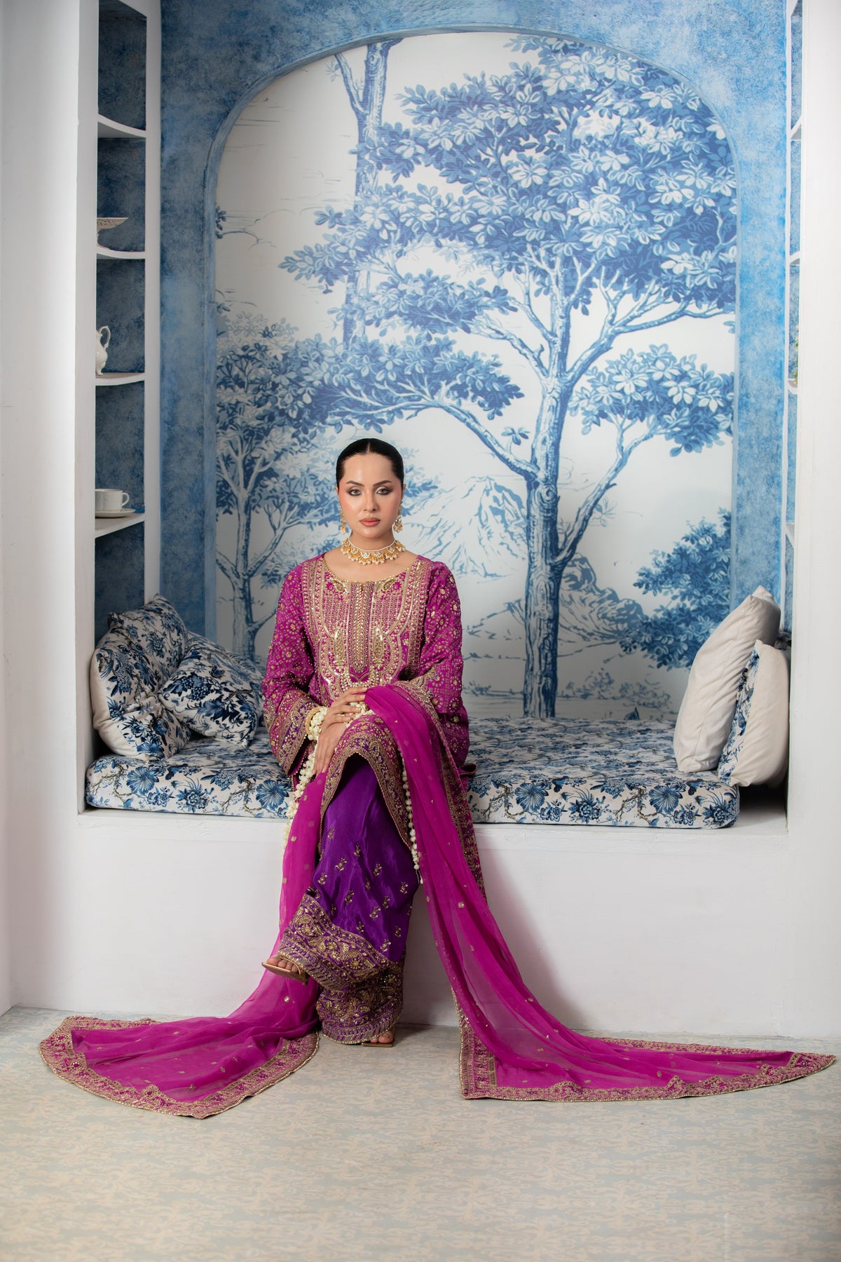 Aneelas Wedding Raw Silk Ada Work 3pc Chiffon Duppata [BR-37] [Dispatch Time 2.5 Months]