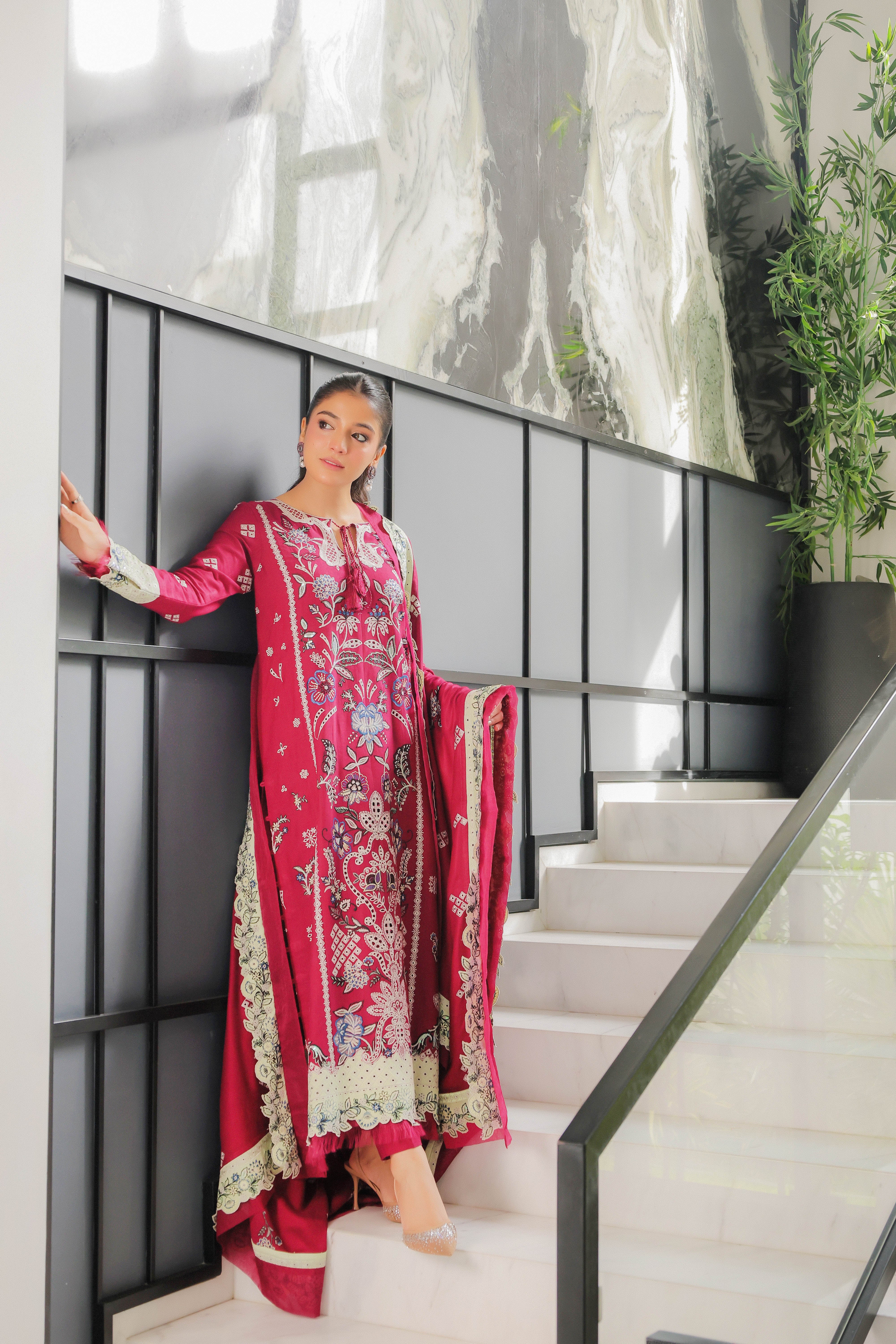 Rs 19500 Aneelas Stitched Luxury Winter Viscose Emb Shirt Emb Shawl 3pc [LAIBA-05] [Dispatch Time 2 Months]