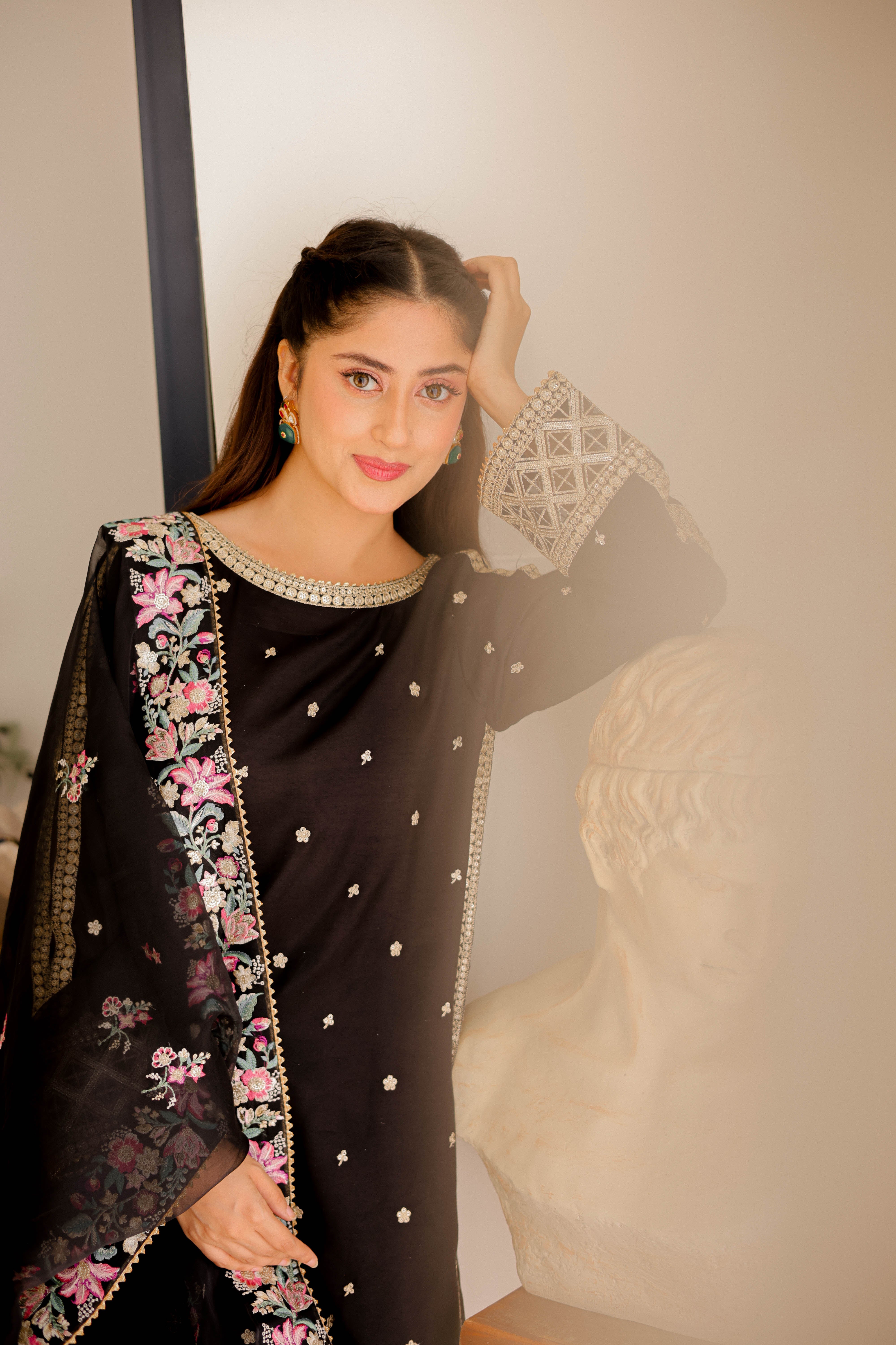 Rs 9500 Aneelas Stitched Raw Silk Shirt Trouser [FC-03] [Dispatch Time 2 Months]