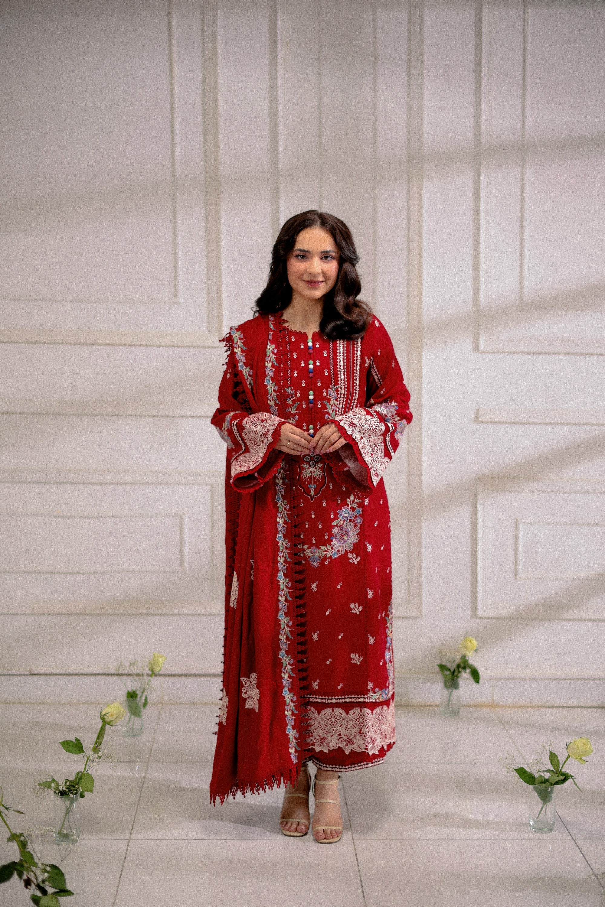 Rs 11000 Aneelas Stitched Luxury Twill Emb Shirt Trouser 2pc [YUMNA-05] [Dispatch Time 2 Months]