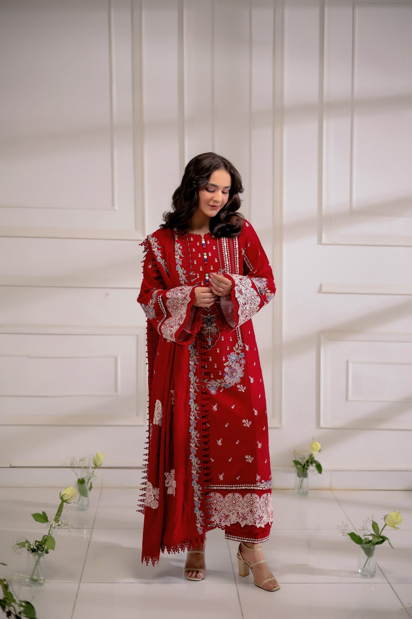 Rs 11000 Aneelas Stitched Luxury Twill Emb Shirt Trouser 2pc [YUMNA-05] [Dispatch Time 2 Months]