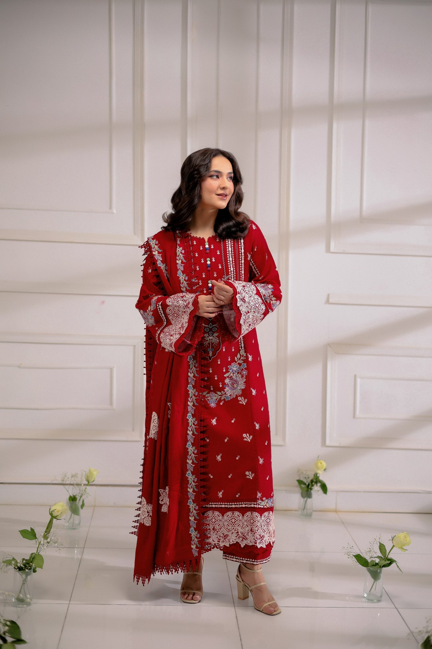 Rs 11000 Aneelas Stitched Luxury Twill Emb Shirt Trouser 2pc [YUMNA-05] [Dispatch Time 2 Months]