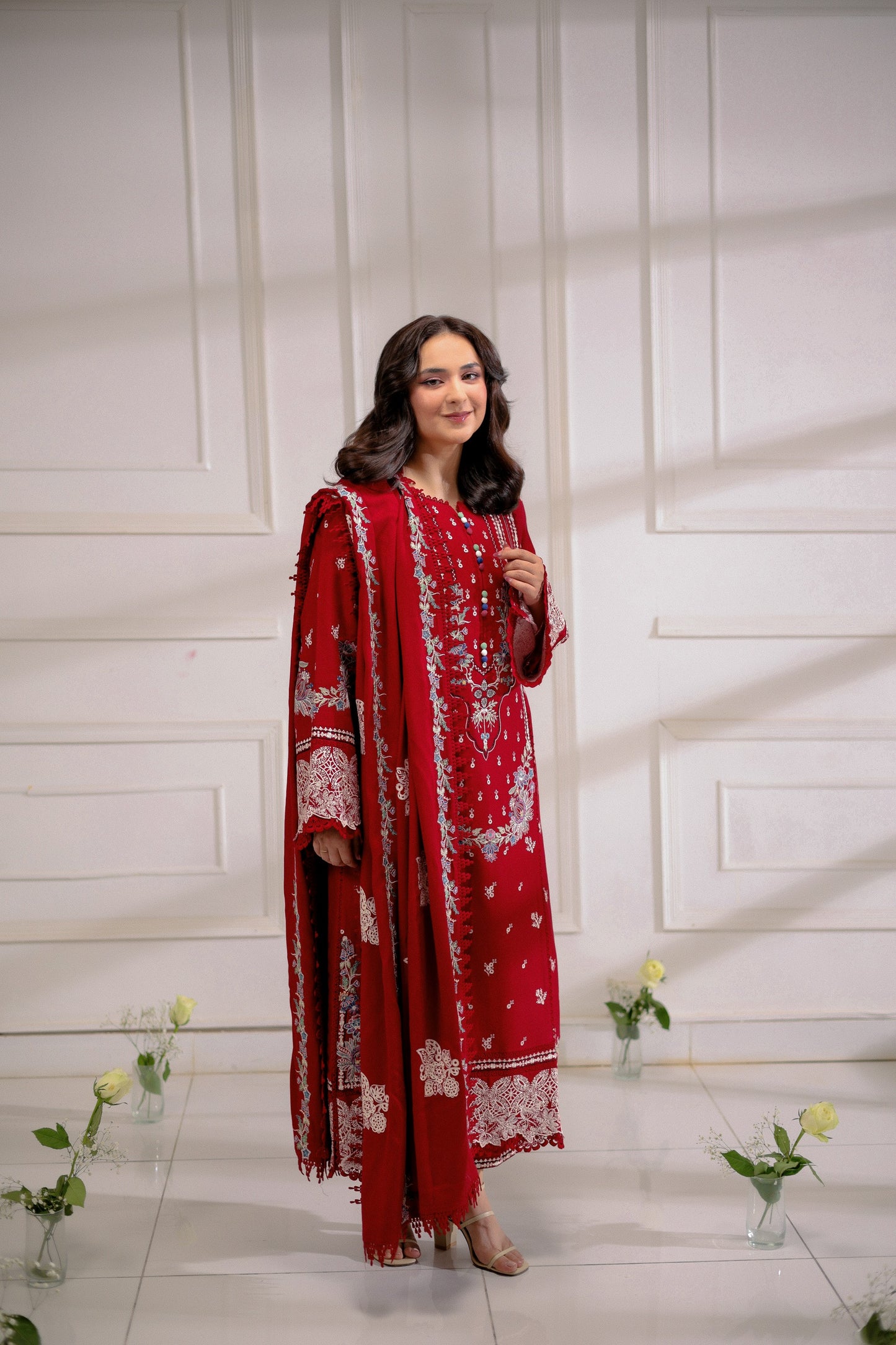 Rs 11000 Aneelas Stitched Luxury Twill Emb Shirt Trouser 2pc [YUMNA-05] [Dispatch Time 2 Months]