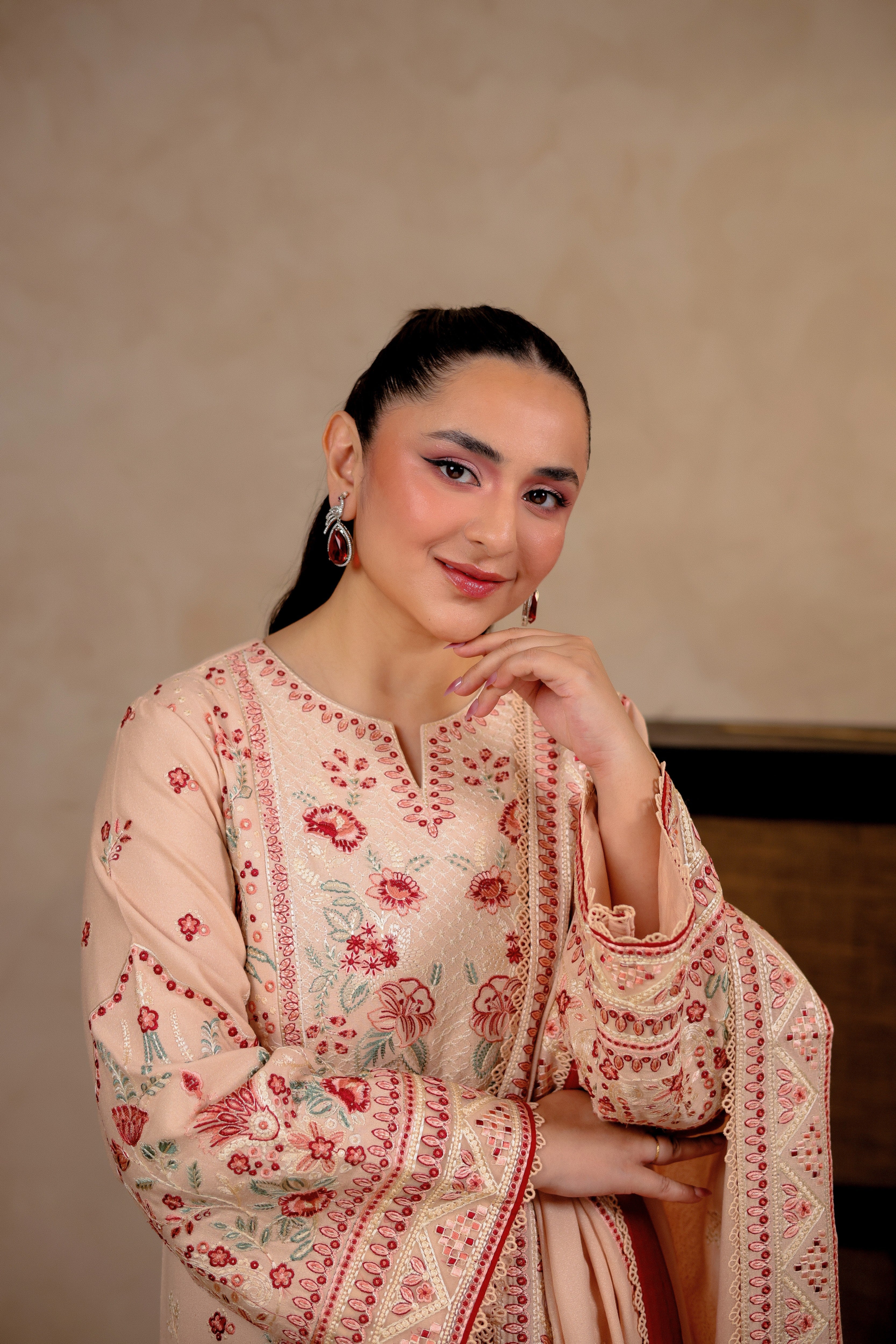 Rs 19000 Aneelas Stitched Luxury Winter Emb Karandi Emb 3pc [YUMNA-01] [Dispatch Time 2 Months]