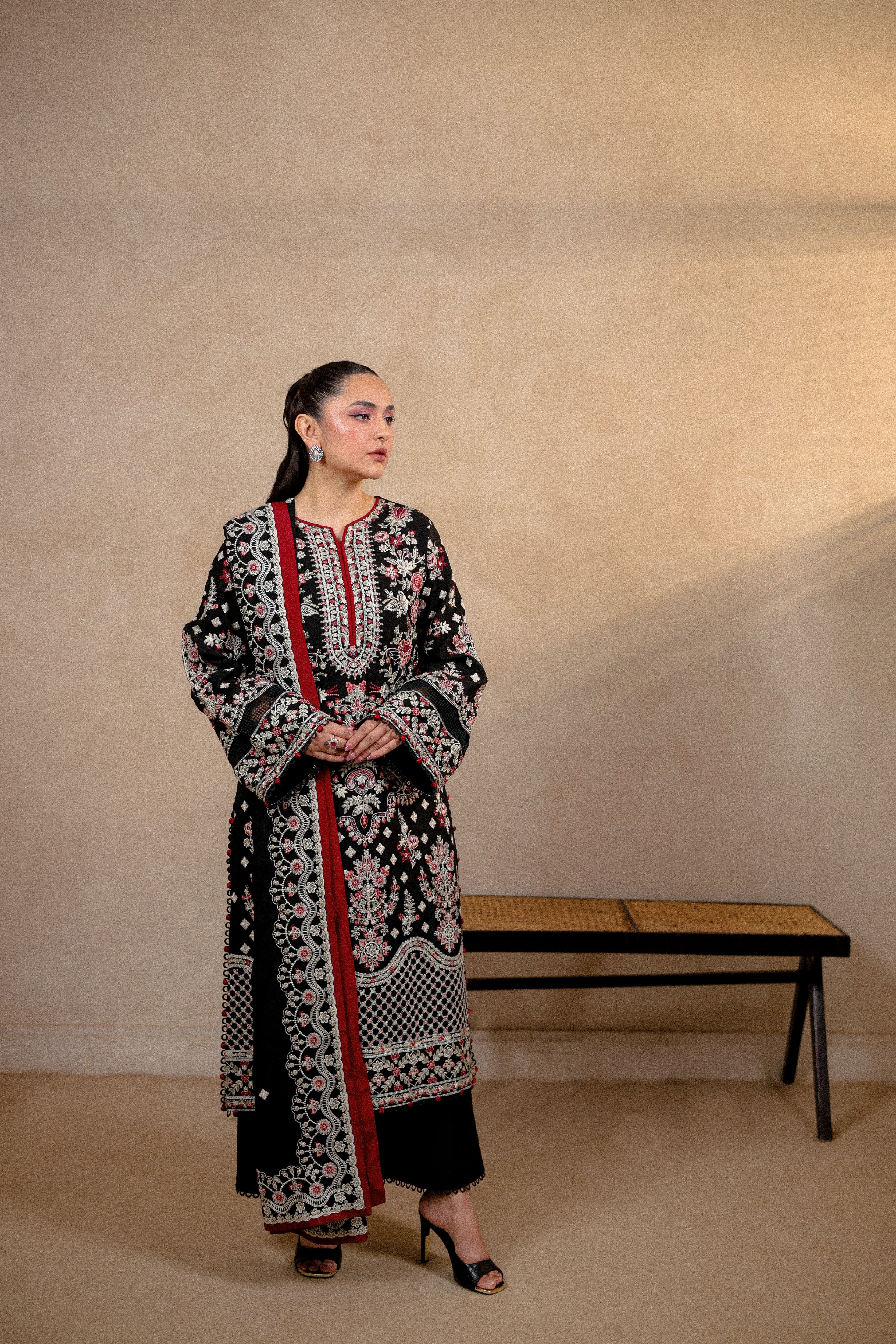 Rs 14000 Aneelas Stitched Signature Luxury Winter Karandi Heavy Emb Shirt Trouser 2pc [YUMNA-01] [Dispatch Time 2 Months]