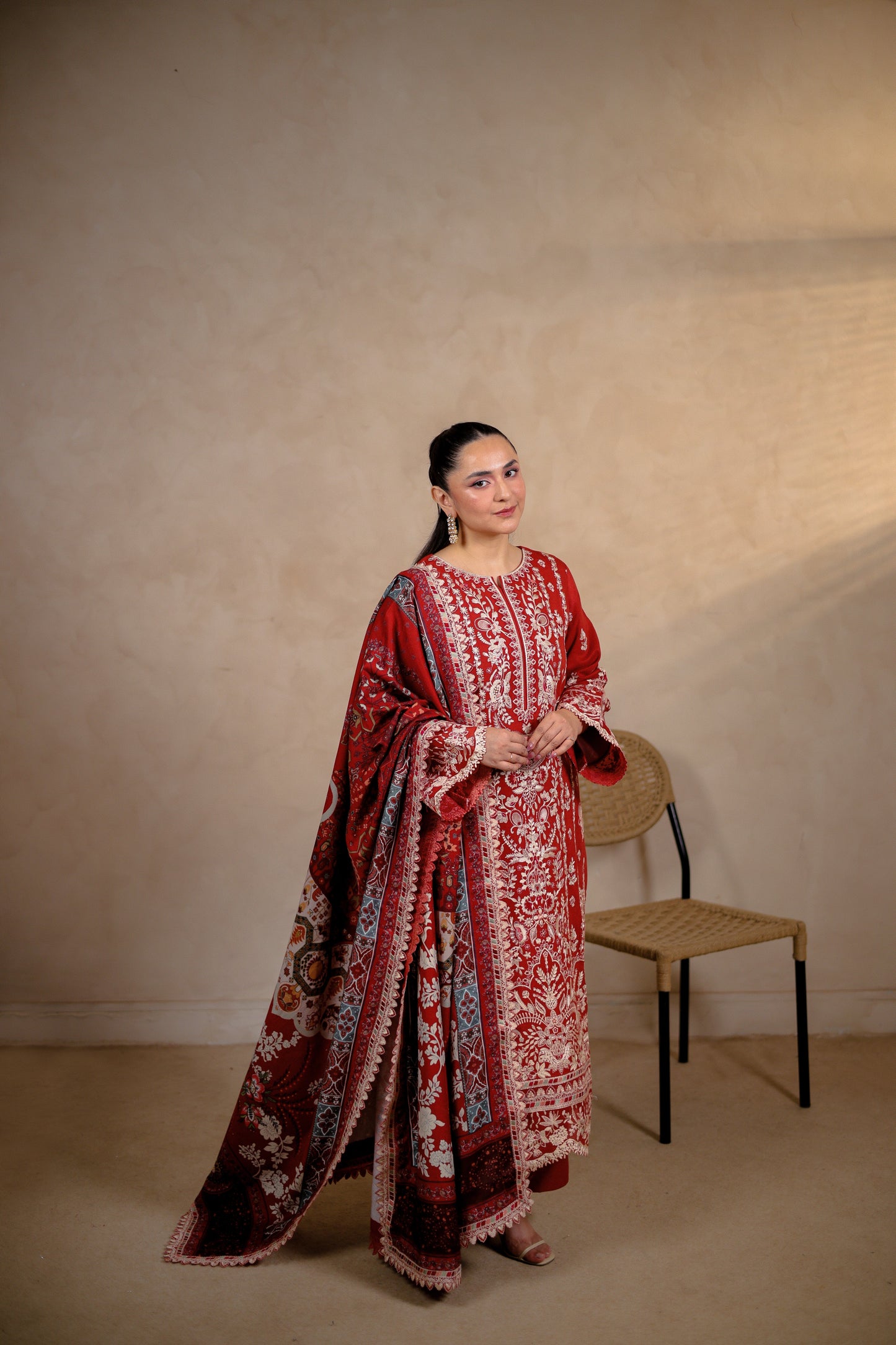 Rs 18500 Aneelas Stitched Luxury Winter Emb Karandi 3pc [YUMNA-04] [Dispatch Time 2 Months]