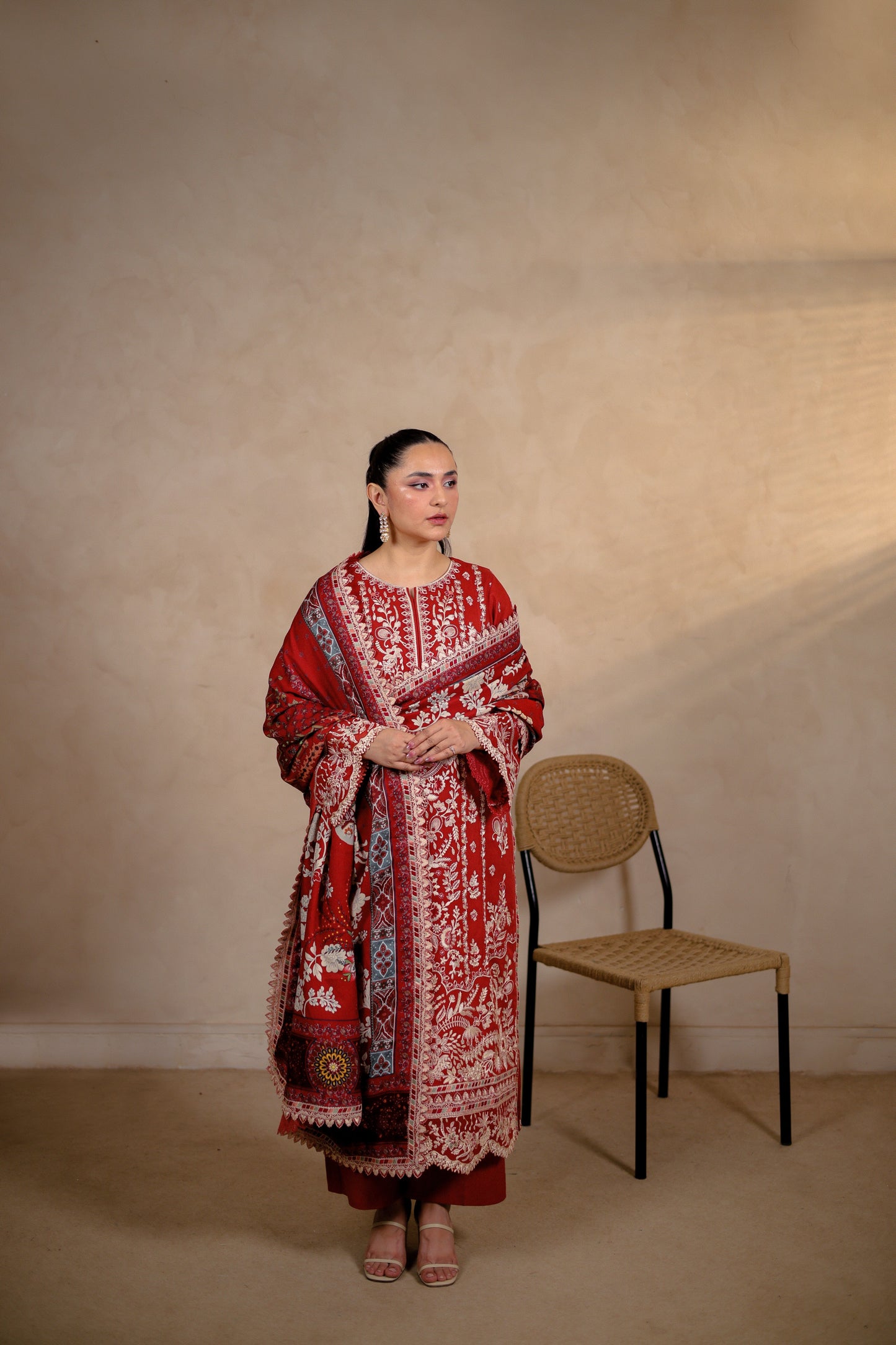 Rs 18500 Aneelas Stitched Luxury Winter Emb Karandi 3pc [YUMNA-04] [Dispatch Time 2 Months]