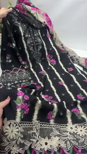 Aneelas Karandi Print Emb 3pc Chiffon Duppata [WPR-26-B-B] [Dispatch Time 2 Months]