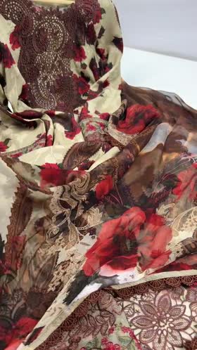 Rs 12800 Aneelas Stitched Print Emb Viscose 3pc Chiffon Duppata [VC-05-B] [Dispatch Time 2 Months]