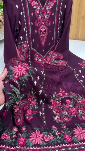 Rs 8500 Aneelas Stitched Peach Wool Emb Shirt trouser 2pc [MOMINA-05] [Dispatch Time 2 Months]