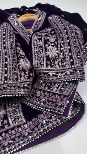 Rs 15500 Aneelas Stitched Velvet Kaftan Raw Silk Trouser 2pc [VT-08] [Dispatch Time 2 Months]