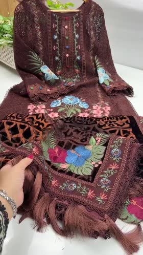 Rs 27500 Aneelas Stitched Luxury Dissolving Embroidery 3pc Palachi Shawl [WLUX-26-04] [Dispatch Time 3 Months]
