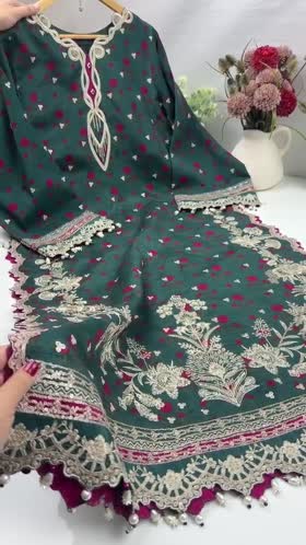Aneelas Raw Silk Print Emb 3pc Chiffon Duppata [RS-16] [Dispatch Time 2 Months]