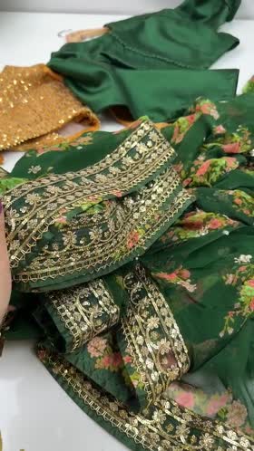 Rs 24500 Aneelas Stitched Emb Chiffon Saree 3pc With Green Blouse [SAR-04-B][Dispatch Time 2 Month]