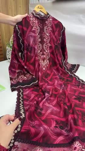 Aneelas Viscose Print Emb 3pc Viscose Duppata [VC-26-16-A] [Dispatch Time 2.5 Months]