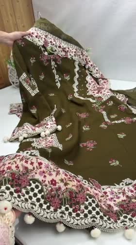 Aneelas Karandi Emb 3pc Ready to Wear Chiffon Duppata [KR-26-17] [Dispatch Time 2 Months]