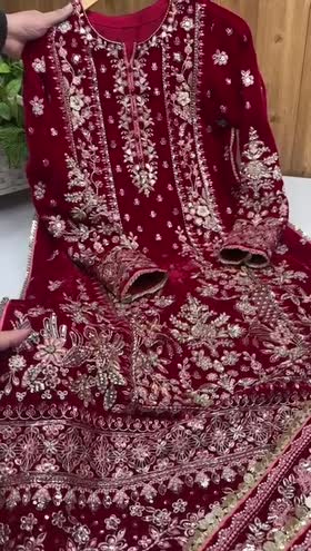 Rs 38000 Aneelas Stitched Bridal Ada Work Velvet Shirt Raw Silk Trouser Organza Duppata 3pc [VT-10] [Dispatch Time 2 Months]