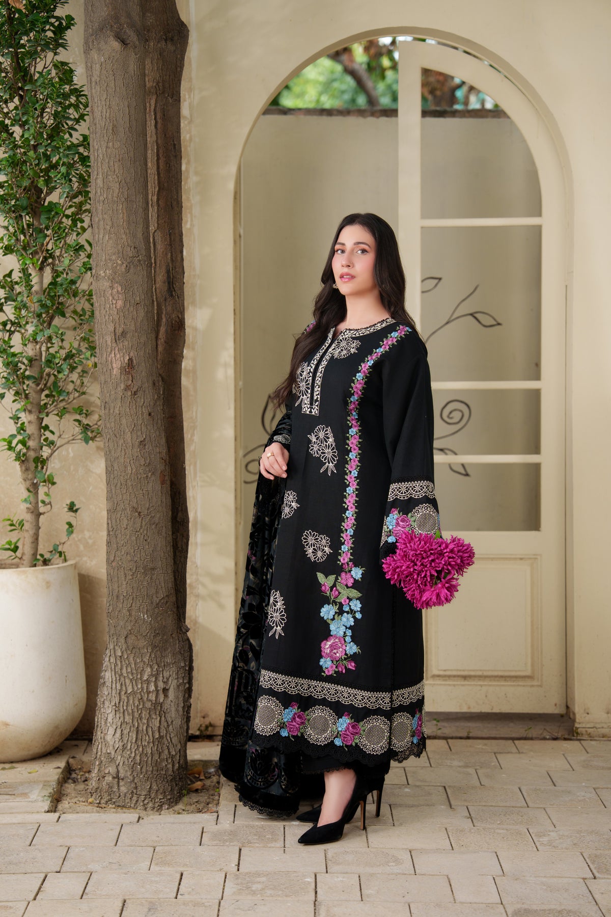 Aneelas Khadar Emb 3pc Palachi Shawl [WLUX-26-09] [Dispatch Time 2.5 Months]