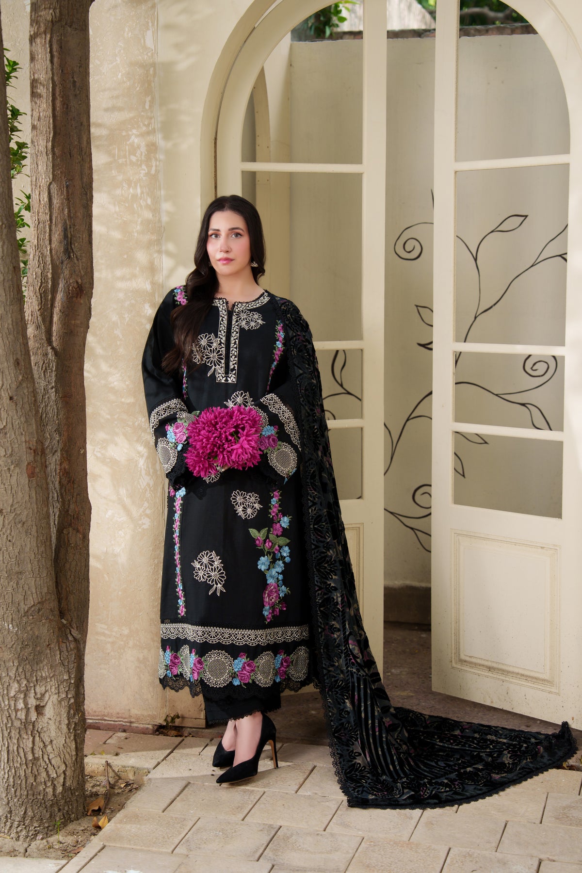 Aneelas Khadar Emb 3pc Palachi Shawl [WLUX-26-09] [Dispatch Time 2.5 Months]